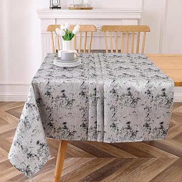 Majestic Giftware Polyester Tablecloths for Rectangle Tables | 70/160 - TC1369 Jacquard Desert Blue Print Hem Stitch Dining Table Cover | Decorative Washable Tablecloth for Kitchen, Dining
