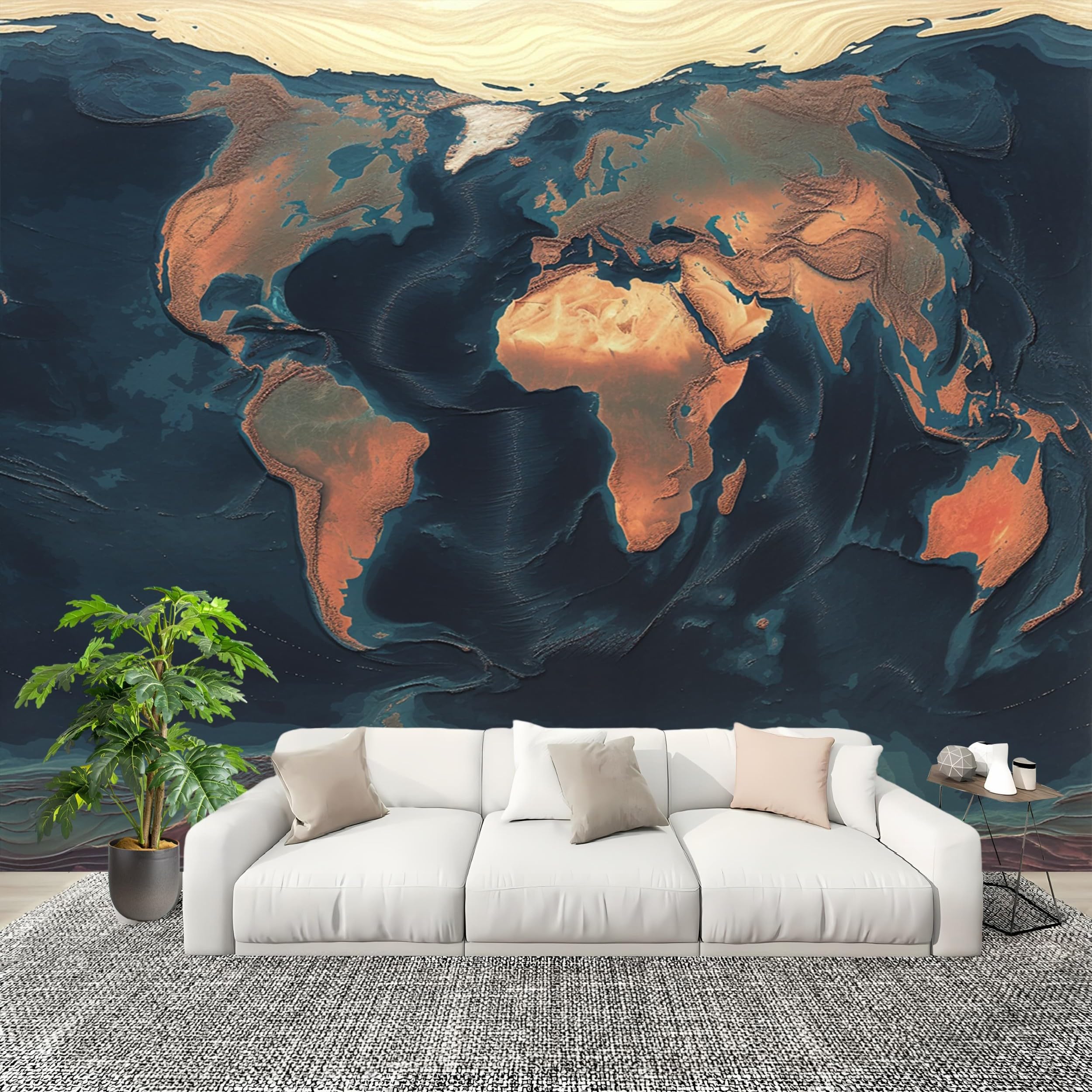 Générique Naklejka ścienna 3D panoramiczna tapeta mapa świata obrać i wklej fresk ścienny 350 x 256 cm niebieska kreatywna fototapeta dzieci DIY wnętrze salonu przedszkole biuro