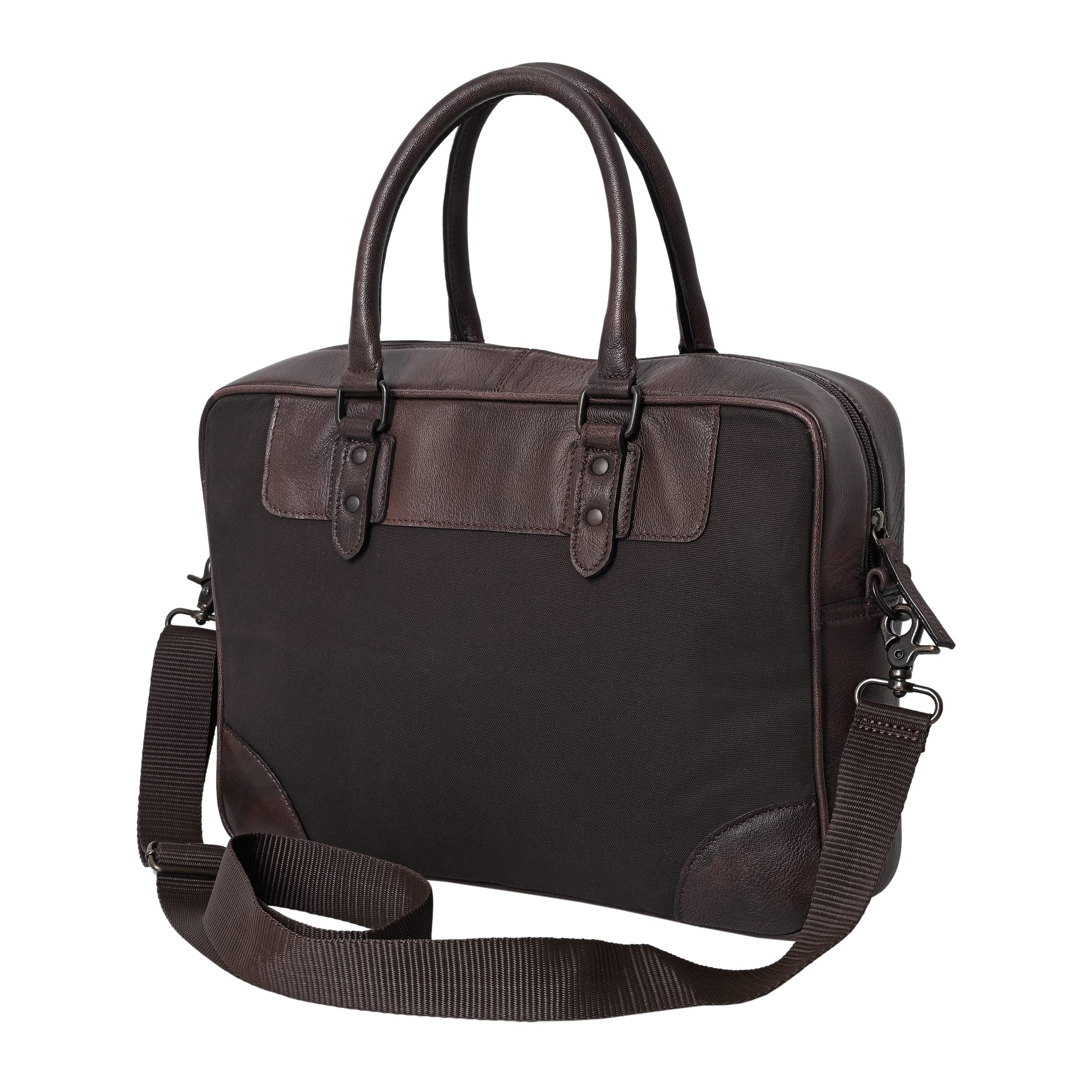 ZINT Brown Canvas Genuine Full Grain Leather Unisex Messenger 15 inches Laptop Bag - Image 3 thumbnail