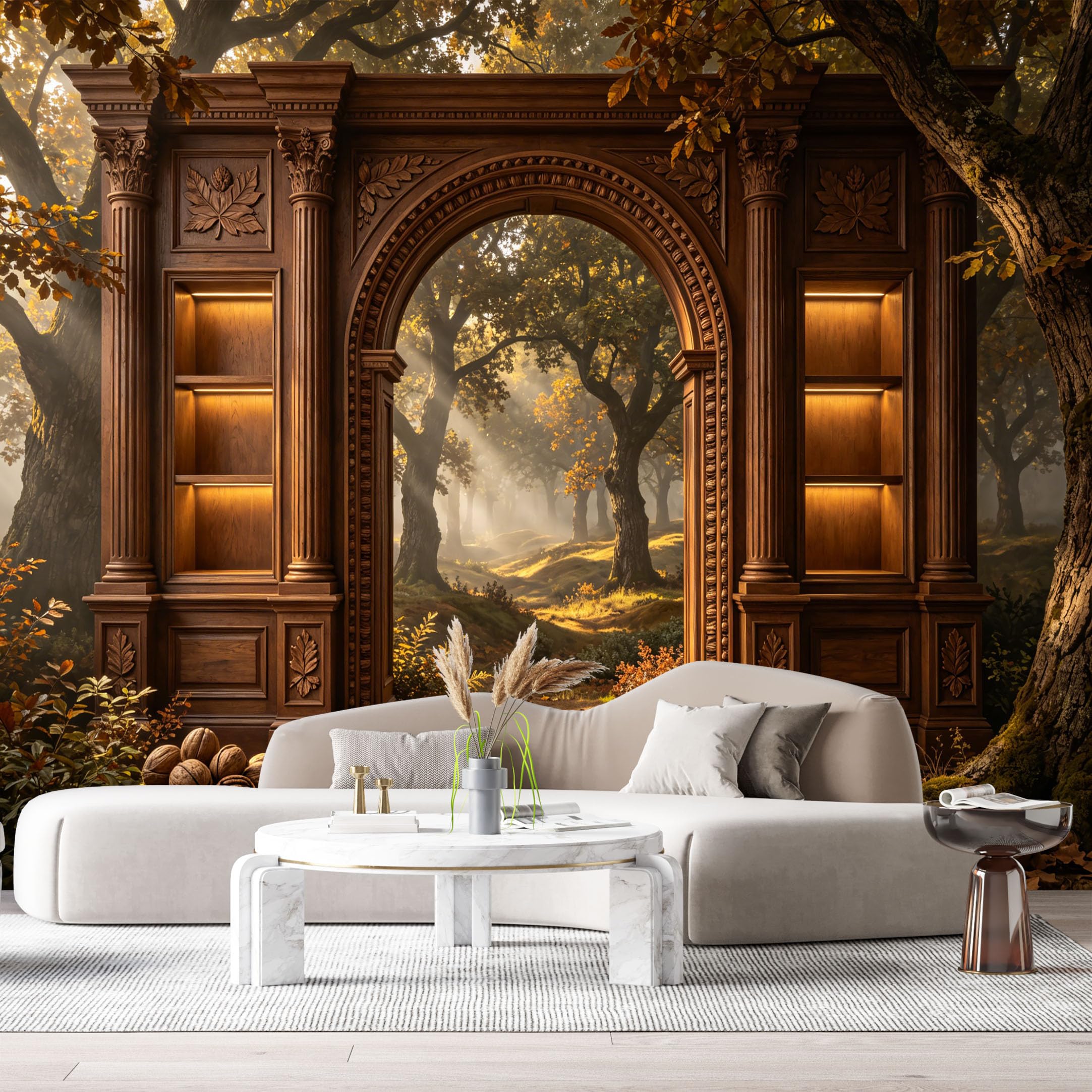 Custom Size Wall Murals Forest Autumn Mist Archway 3D Trompe L'Oeil SelfAdhesiveWall Fabric Removable Wallpaper Wall Decor for Living Room Bedroom Bathroom