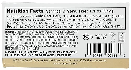 Miniatura 2 de KATES REAL FOOD Tram Bar de chocolate con leche con mantequilla de maní orgánica, 12 unidades, 2.2 onzas