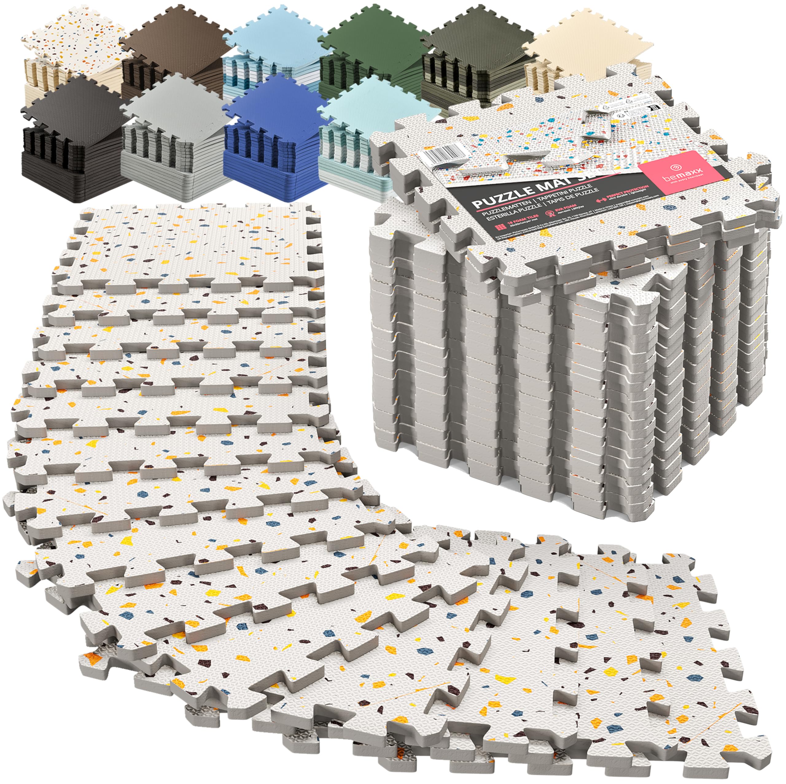 bemaxx Gym Mats Set - 18 pcs EVA Interlocking Foam Floor Tiles (12.6"x12.6"x0.4") 18sqft Protective Gym Flooring Sports Home Workout Exercise Mats Puzzle Garage Fitness Play-Room Garage Pool Treadmill