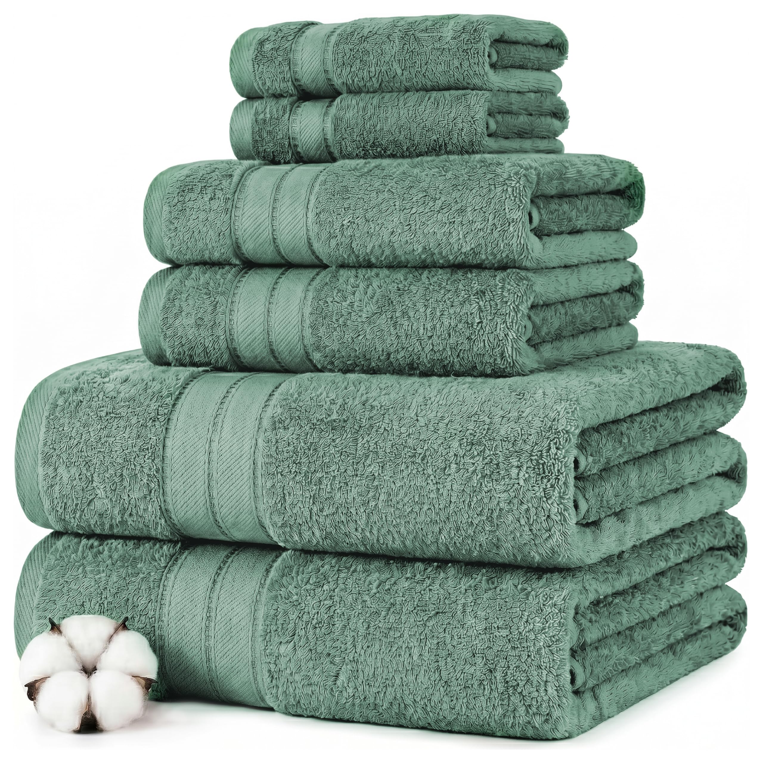 Modern Threads - Spun Loft 6-Piece 100% Combed Cotton Towel Set - Bath Towels, Hand Towels, & Washcloths - Super Absorbent & Quick Dry - 600 GSM - Soft & Plush, Eucalyptus Eucalyptus 6 Pcs Towel Set