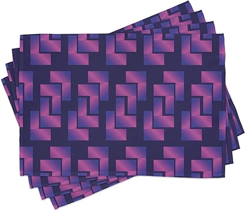 Miniatura 3 de Ambesonne Synthwave Camino de mesa y manteles individuales, degradado de tono morado con formas geométricas cúbicas futuristas, juego para