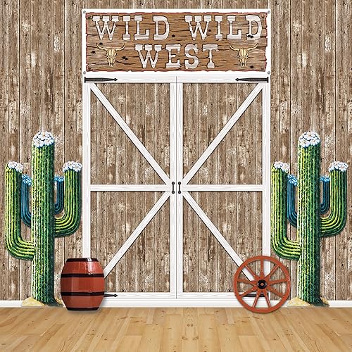 Miniatura 5 de Beistle Fondo rústico de fotografía con puerta de granero occidental de 6 x 5 pies, telón de fondo para sesión de fotos, para cumpleaños, baby