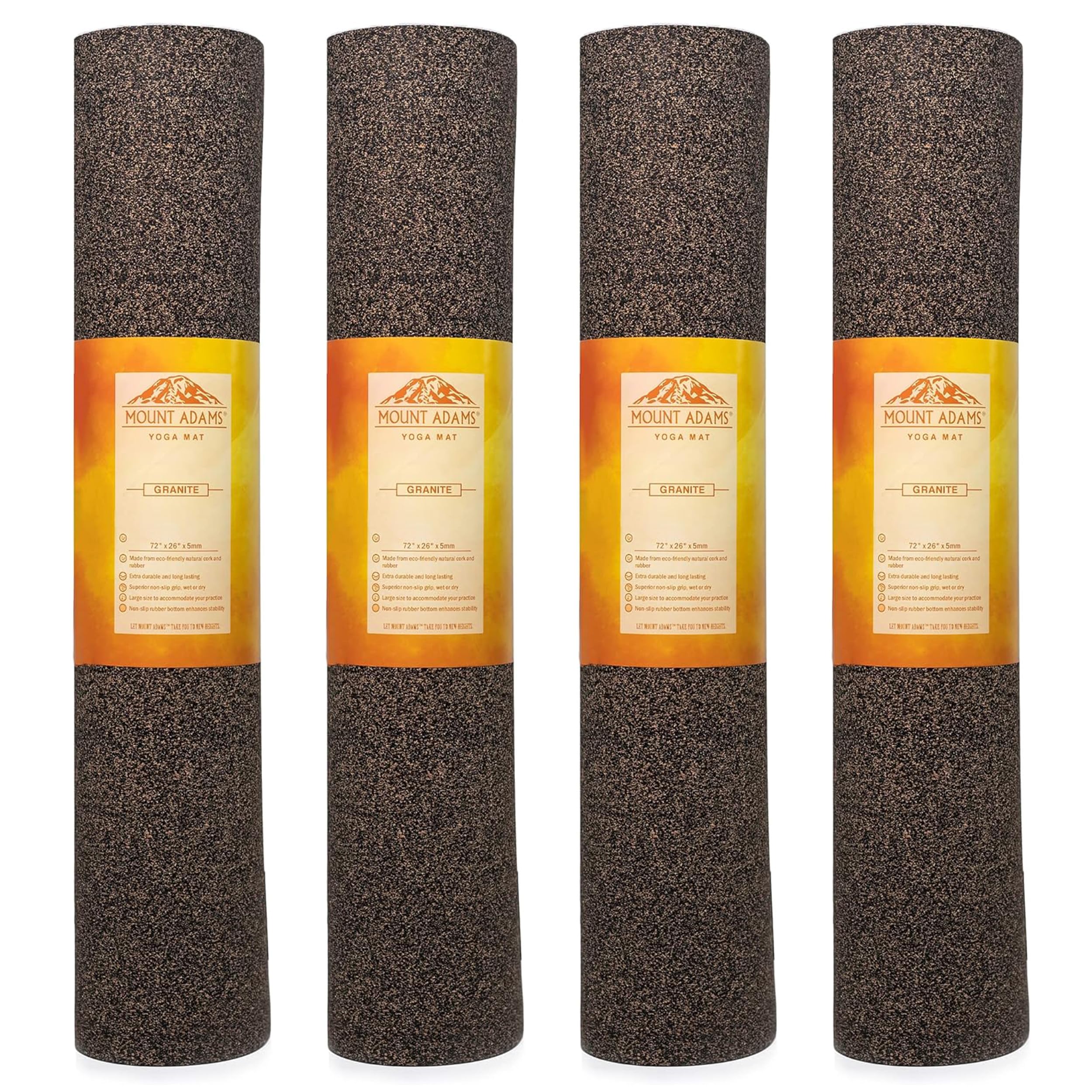 Mount Adams 4-Pack Granite XL Heavy Yoga Mat 72 x 26 Cork and Natural Rubber Exercise Mat 5mm