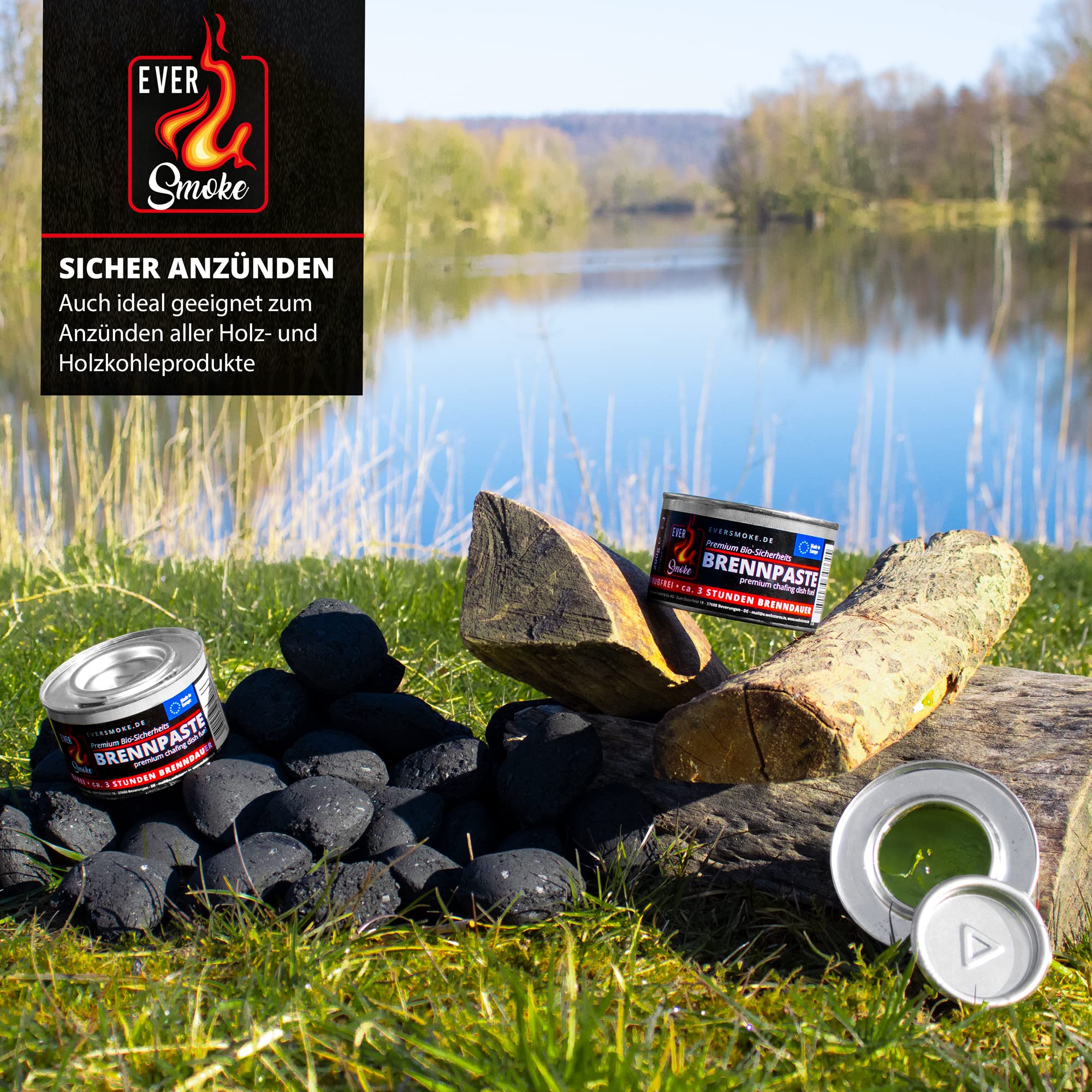 12x Eversmoke Sicherheits Premium Bio Brennpaste Brenngel Chafing Dish Speisenwärmer (12 Dosen je 200g)