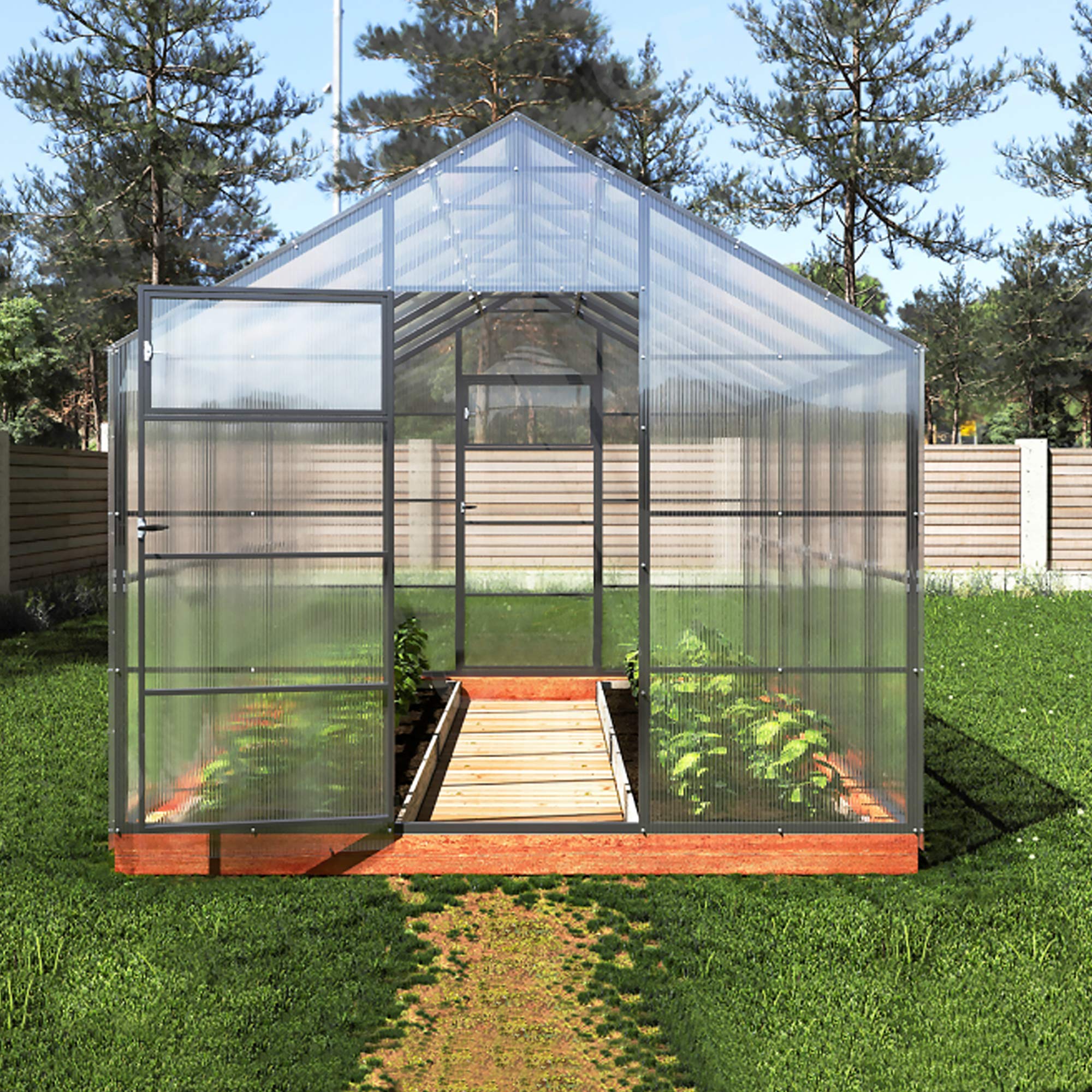 Invernadero de Jardín Tudor 3x4m Greenhouse 12m² con Policarbonato Transparente 4mm Marco de Acero Galvanizado Varios Modelos y Tamaños para Plantas y Cultivos