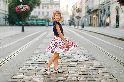 Miniatura 7 de YJ.GWL Vestido de niña de flores, vestido floral de mezclilla, vestidos de princesa para niñas, vestido blanco de primavera y verano, trajes