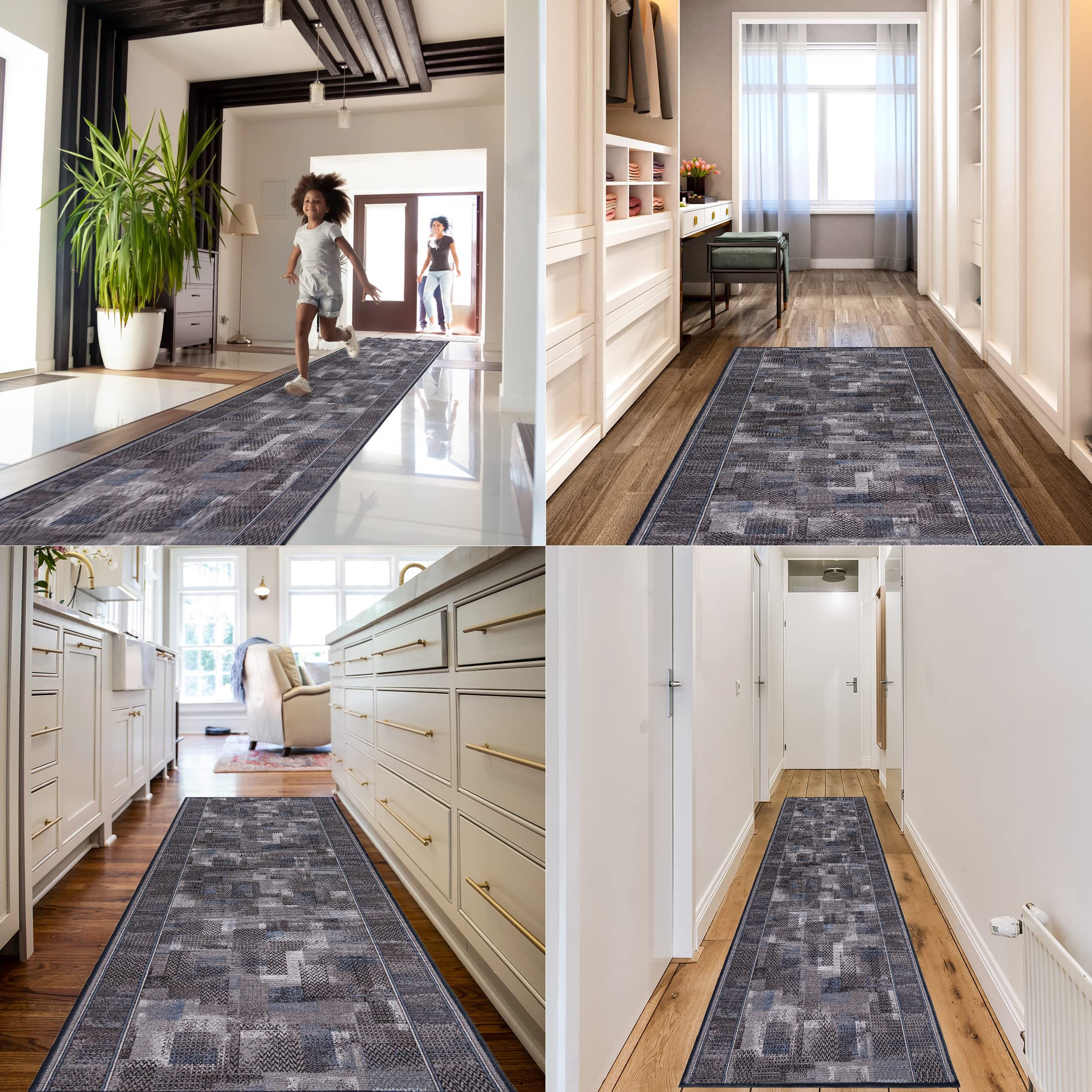 Mazovia Alfombra de Pasillo Larga - Alfombra Antideslizante Moderno Motivo Geométrico - Pelo Corto - Alfombras de Pasillo por Metros - Alfombras para Pasillos Largos - Gris - 67 x 150 cm