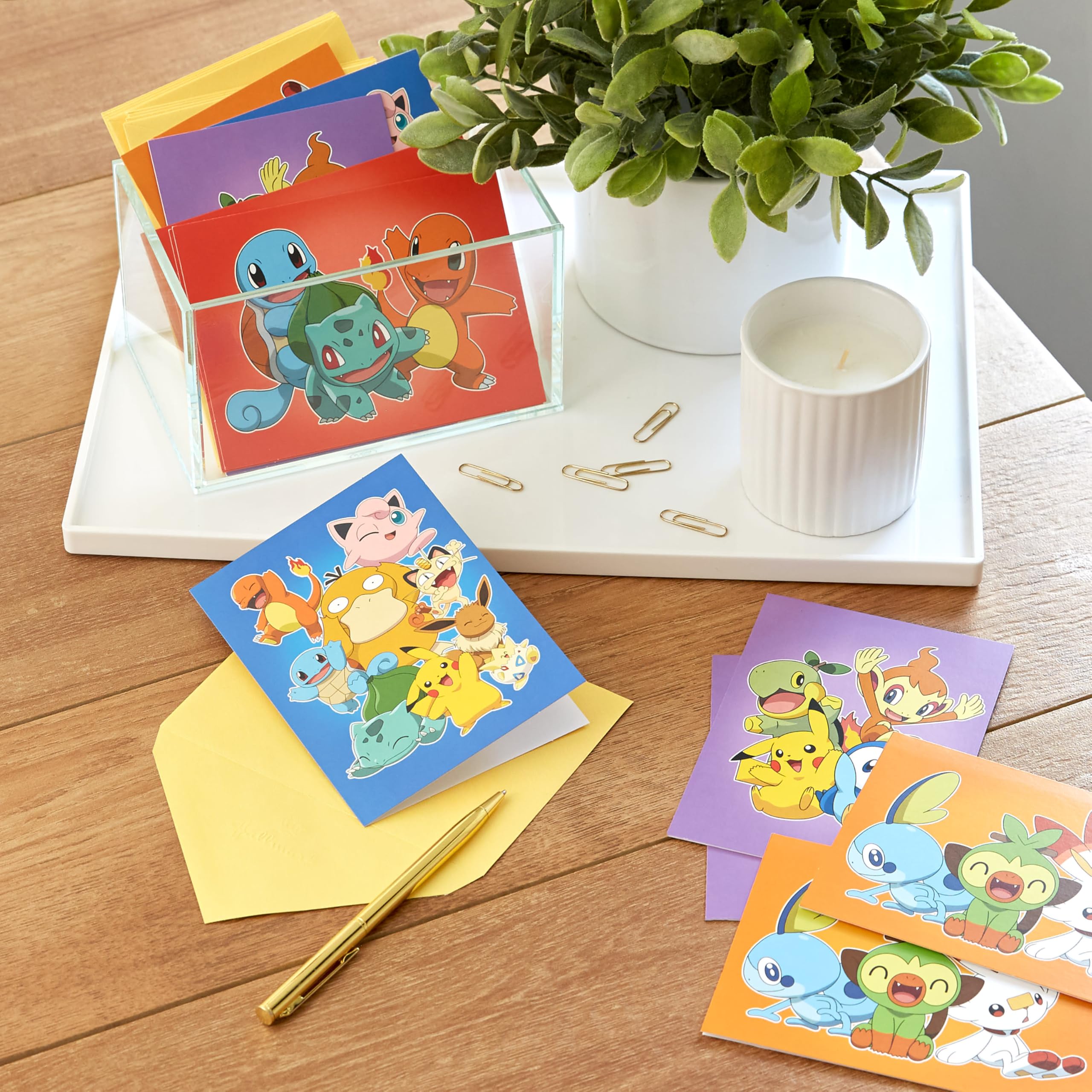 Amazon.com : Hallmark Pokémon Cards for Kids (12 Blank Cards with  Envelopes) Pikachu, Bulbasaur, Charmander, Squirtle for Birthdays, Back to  School, Any Occasion : Office Products