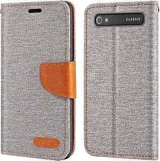 Shantime オックスフォード布製手帳型ケース BlackBerry Classic Q20 との互換性あり 耐久型マグネットカバー カード収納＆スタンド機能付き(グレー)