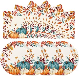 50 Pcs Fall Plates and Napkins Set, 7 Inch Maple Leaf Pumpkin Dinner Dessert Paper Plates and Napkins Disposable Tableware Supplies for Autumn Harvest Thanksgiving Party Decorations (Fall)