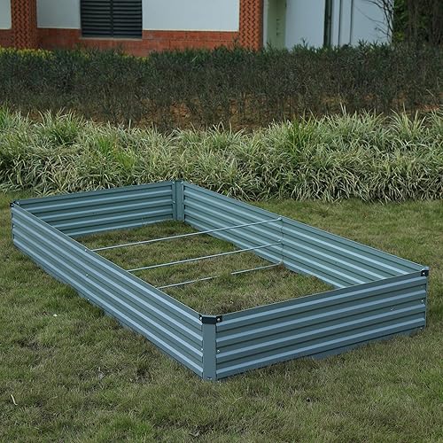 Miniatura 6 de Foxlang Paquete de 2 camas de jardín elevadas galvanizadas de 8 x 4 x 1 pies (paquete de 2), jardinera para exteriores, kit de cama de metal para