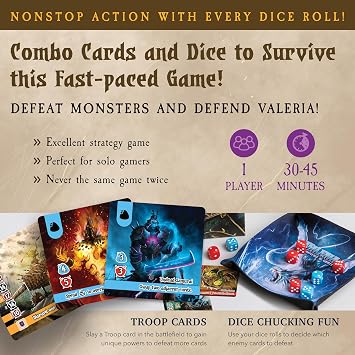 Siege of Valeria Board Game - Tower Defense Solo Board Game with Dice Rolling and Combo Cards. Single Player Fun with Fast Paced Gameplay
