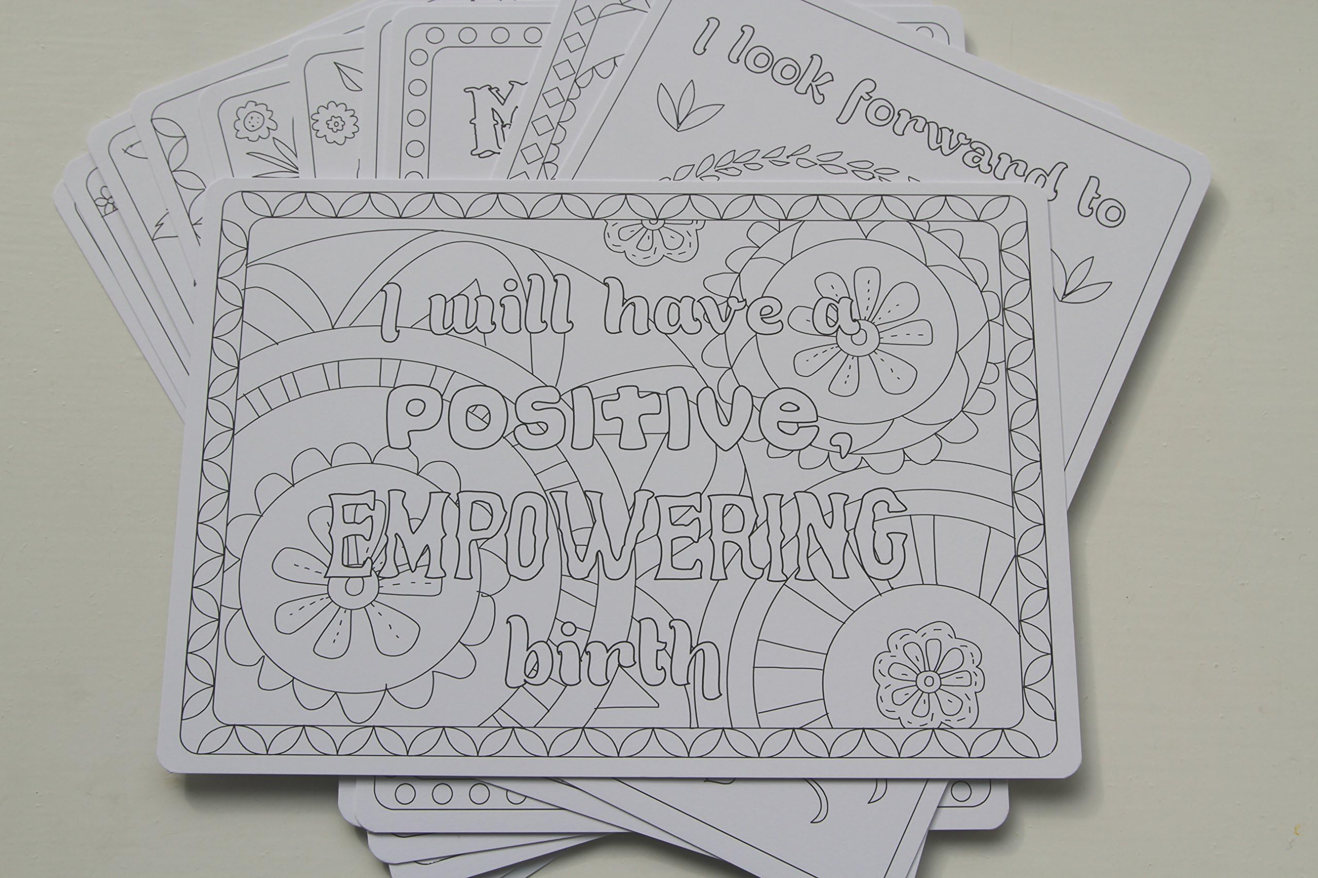 Colouring Pregnancy and Birth Affirmation Cards