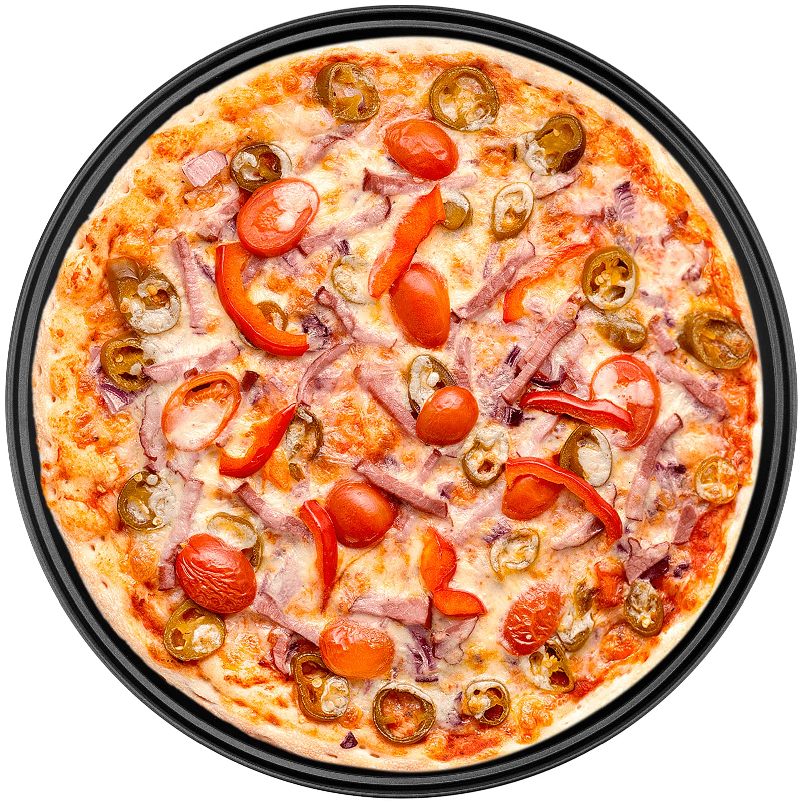 Paquete de 4 bandejas redondas de 12 pulgadas para hornear pizza con agujeros, sartén para hornear pizza para horno, sartén antiadherente de acero al carbono para hornear restaurantes en casa, 6
