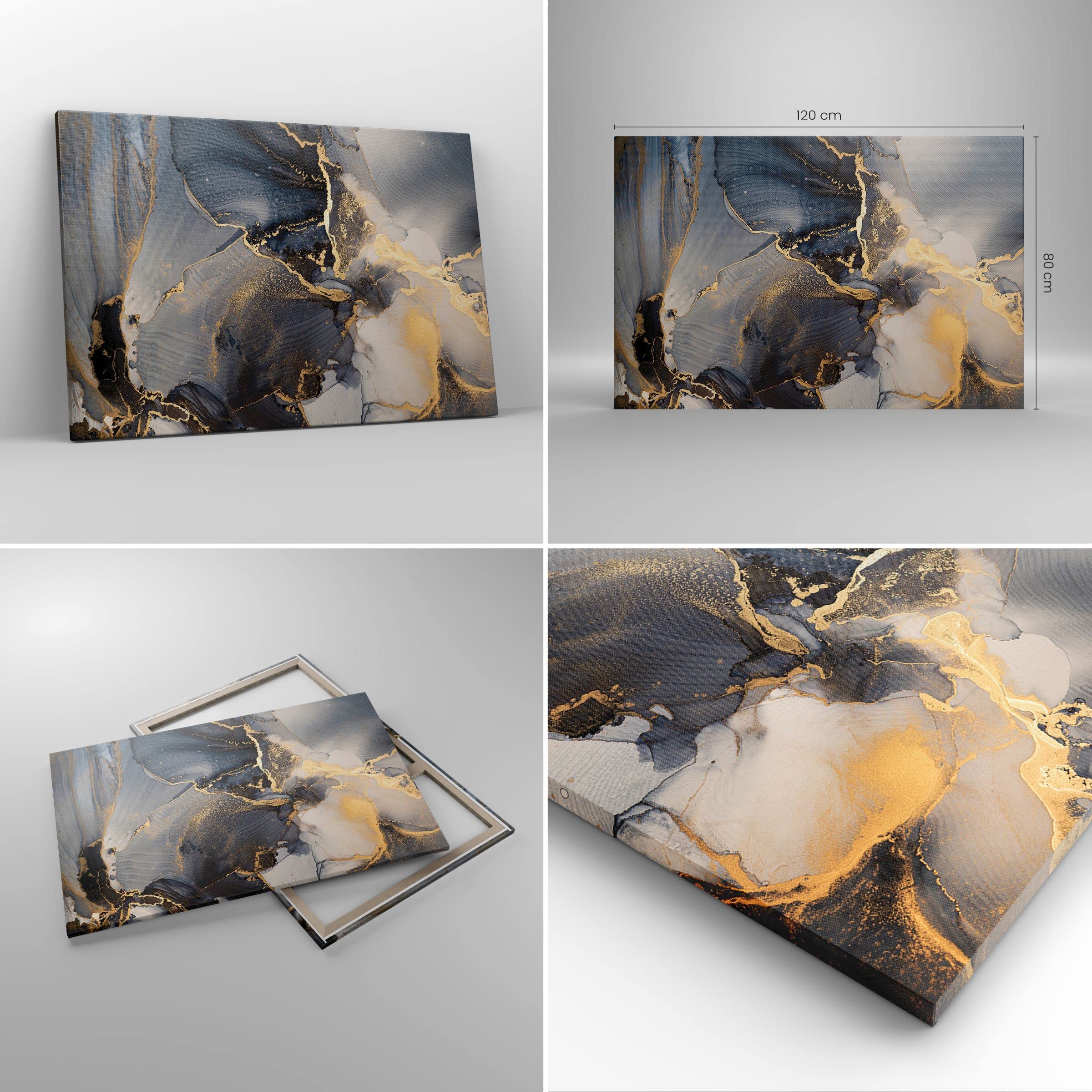 Wandbilder Dekoration Wohnzimmer Dunkel Abstraktion Gold Bilder auf Leinwand 120x80cm Leinwandbild Schlafzimmer Küche Deko Wand Kunstdruck Art Groß XXL Wanddeko Bild Wall Decor Canvas AA120x80-4824 | Dunkelheit Gold Abstraktion Dekorative Bild XXL 1 Stück
