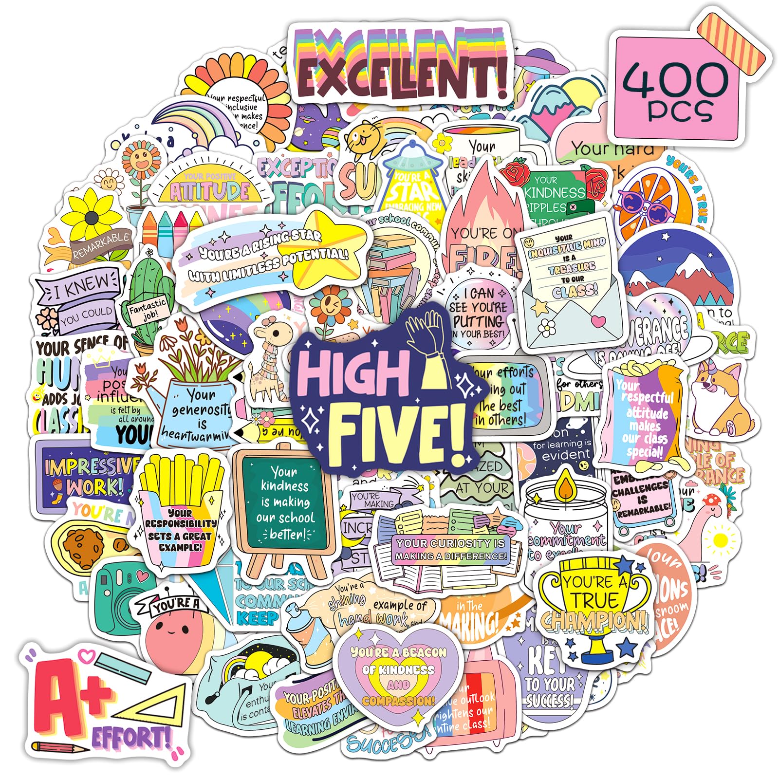 WAKEMOODEI 400 PCS Motivational Stickers for Kids, Teens, Students - Positive Affirmation, Encouraging, Inspirational Achievement Stickers for Classroom Prizes and Rewards