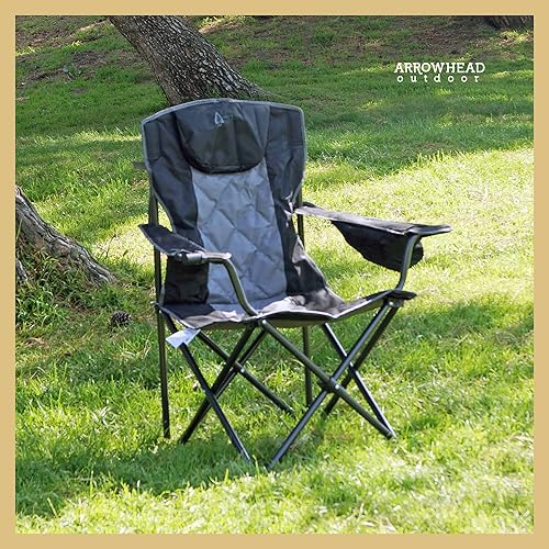 Miniatura 6 de ARROWHEAD OUTDOOR Silla plegable portátil de lujo para campamento con reposacabezas, portavasos y vidrio, enfriador de 6 latas, bolsa de transporte