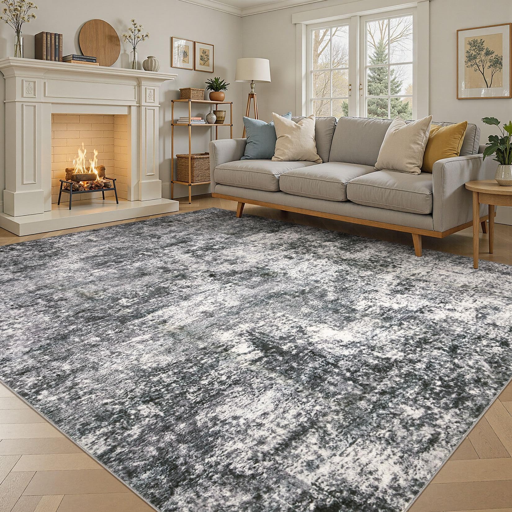 DMOYEST Wohnzimmer Teppich Modern Waschbar | Kurzflor Weich Maschinenwaschbar Rutschfest, Kinder- und Haustierfreundlich für Schlafzimmer Esszimmer Büro