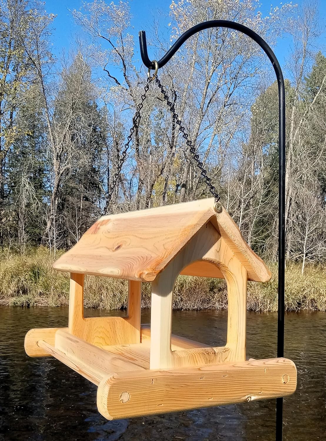 16 Inch Hanging Cedar Wood Arched Fly Through Platform Bird Feeder or Squirrel Feeder for Outdoors