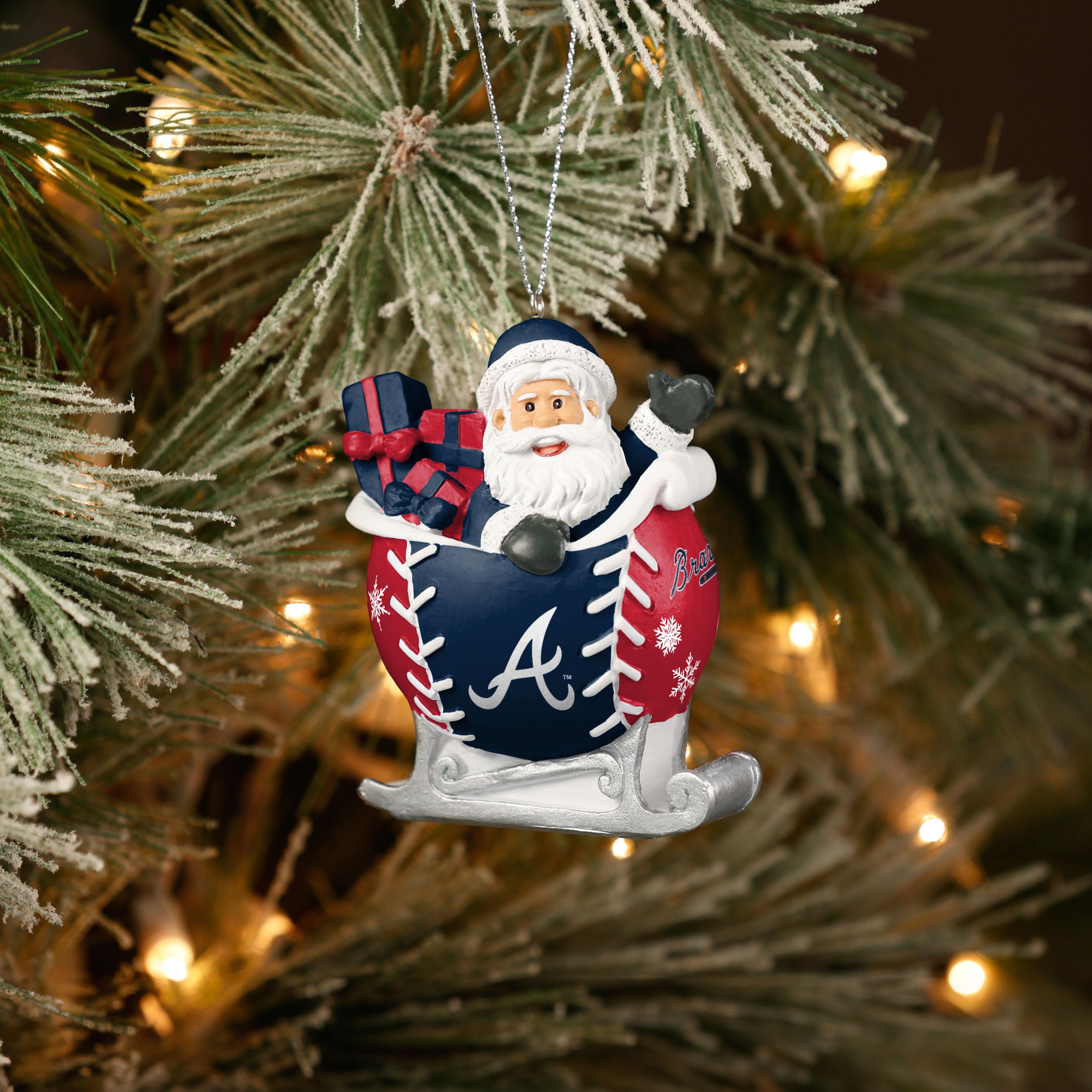 FOCO - MLB 4" Baseball Sleigh Resin Xmas Christmas Holiday Tree Hanging Ornament (Atlanta Braves)