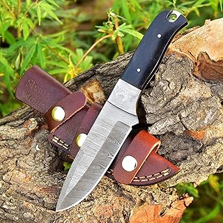 Buffalo Horn Damascus Knife Made Of Remarkable Damascus Steel -Best Hunting Knife with Sheath TJ105 - SharpWorld