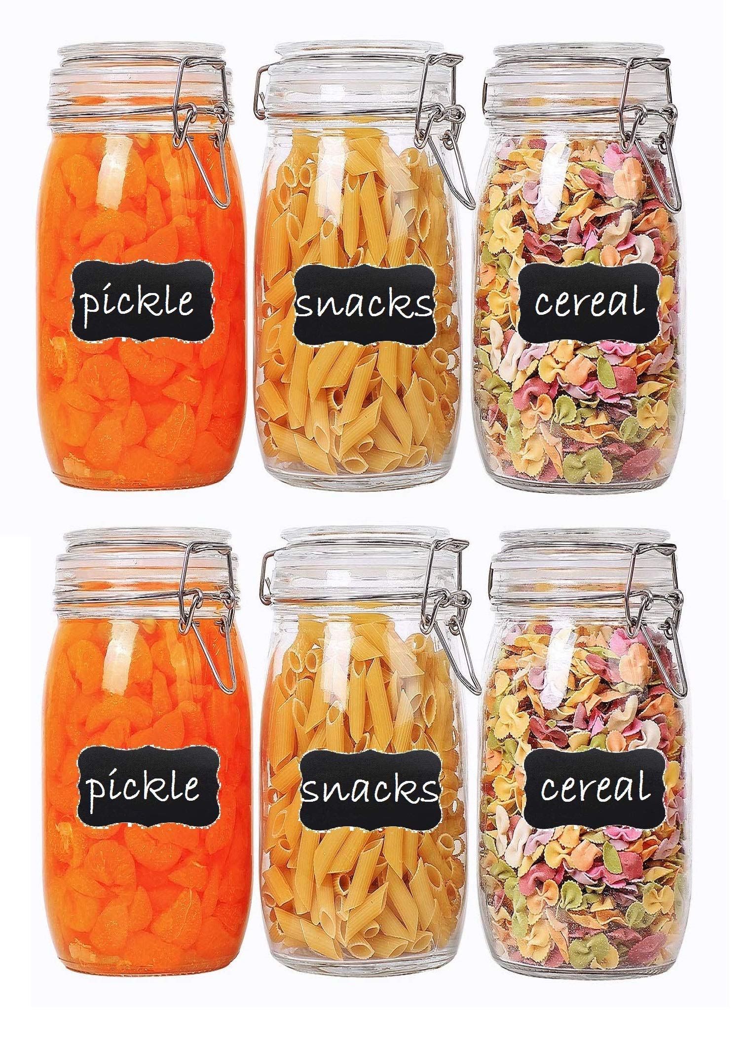 Ash & Roh® - Black Label Stickers Glass Jars with Airtight Lid and Leak Proof Rubber Gasket Airtight Food Canister, Kitchen and Pantry Organization Round Containers (1500 ml) (6) (0586322256) Amazon Price History, Amazon Price Tracker