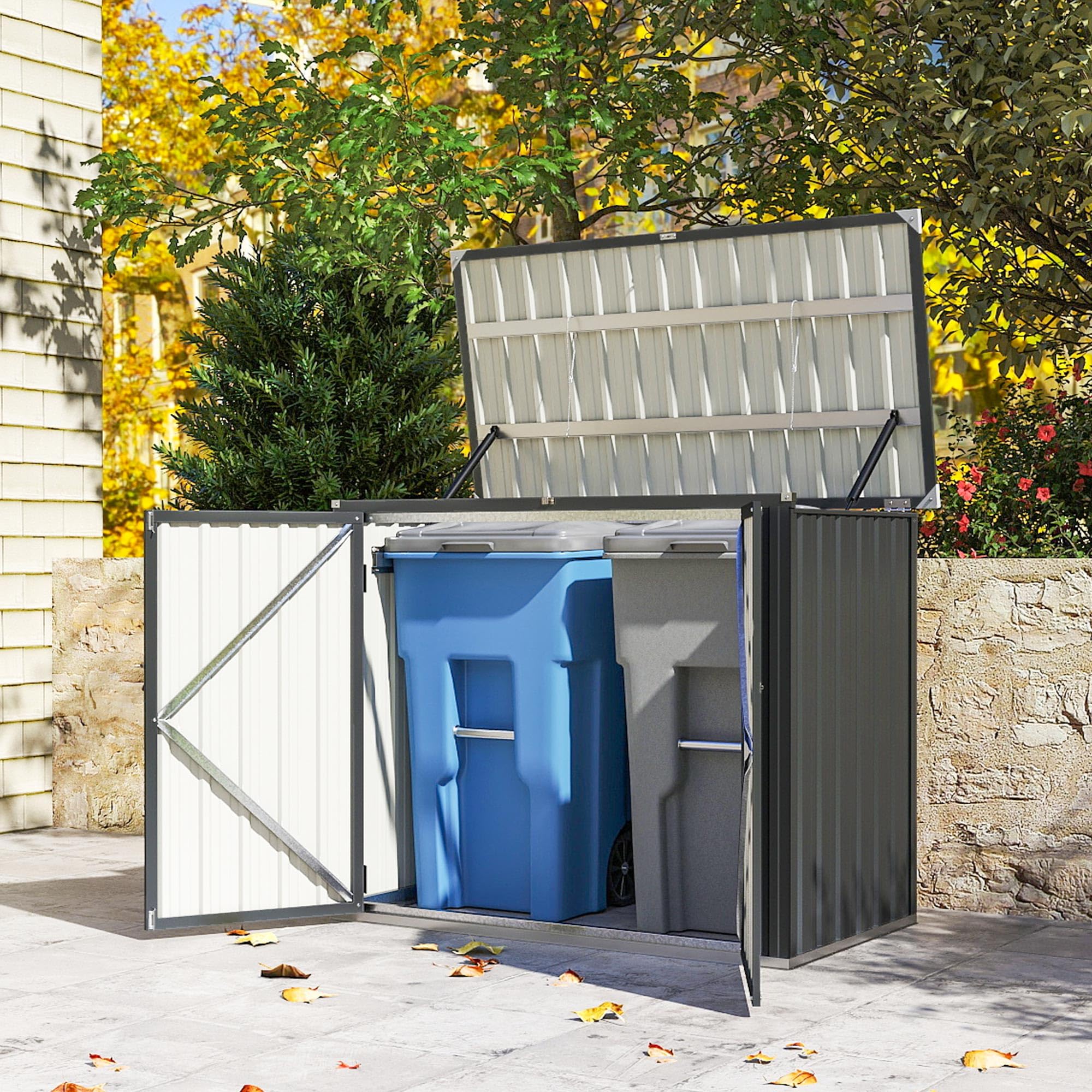 Outsunny Mülltonnenbox Abschließbar für 2 Tonnen mit aufklappbar Deckel