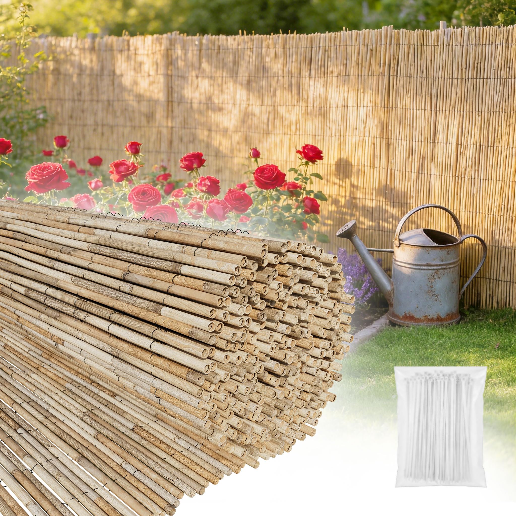 UISEBRT Schilfmatten Sichtschutz in 6 Größen,Schilfrohrmatte 90x300 cm,Sichtschutzzaun aus Natur Schilf Matte,Sichtschutz, Windschutz & Sonnenschutz für Balkon, Terrasse, Garten