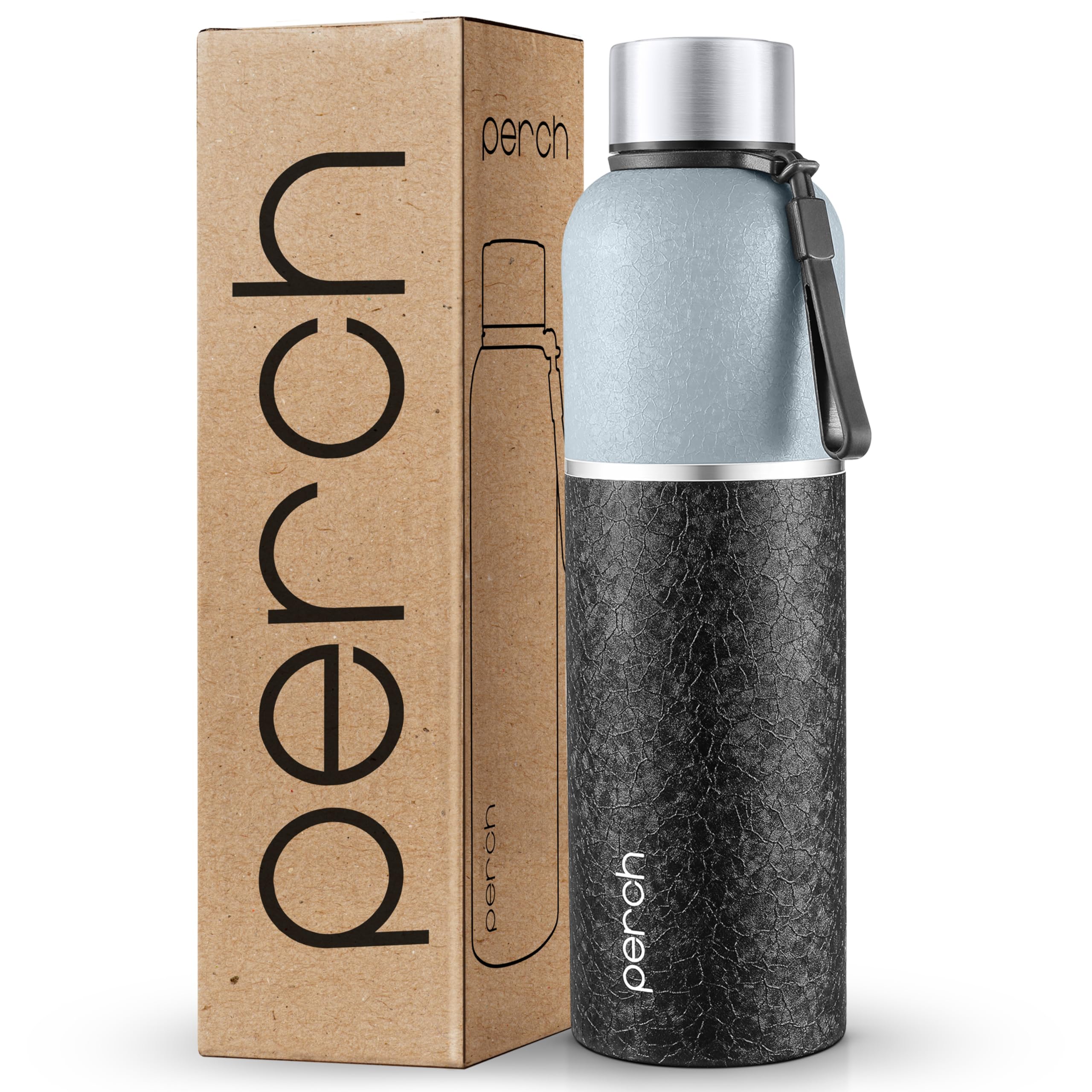 Perch Zenith ISI Certified Hot and Cold Steel Water Bottle 1 LTR, Vacuum Insulated Flask for Adults | BPA-Free, Leakproof | Easy to Carry Bottle for Office, School, Gym (Grey&Black)