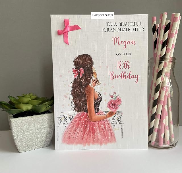 Large Personalised Handmade Birthday Card Female Girl Daughter Granddaughter Niece 16th 18th 21st (LARGE A5, Hair Colour 3)