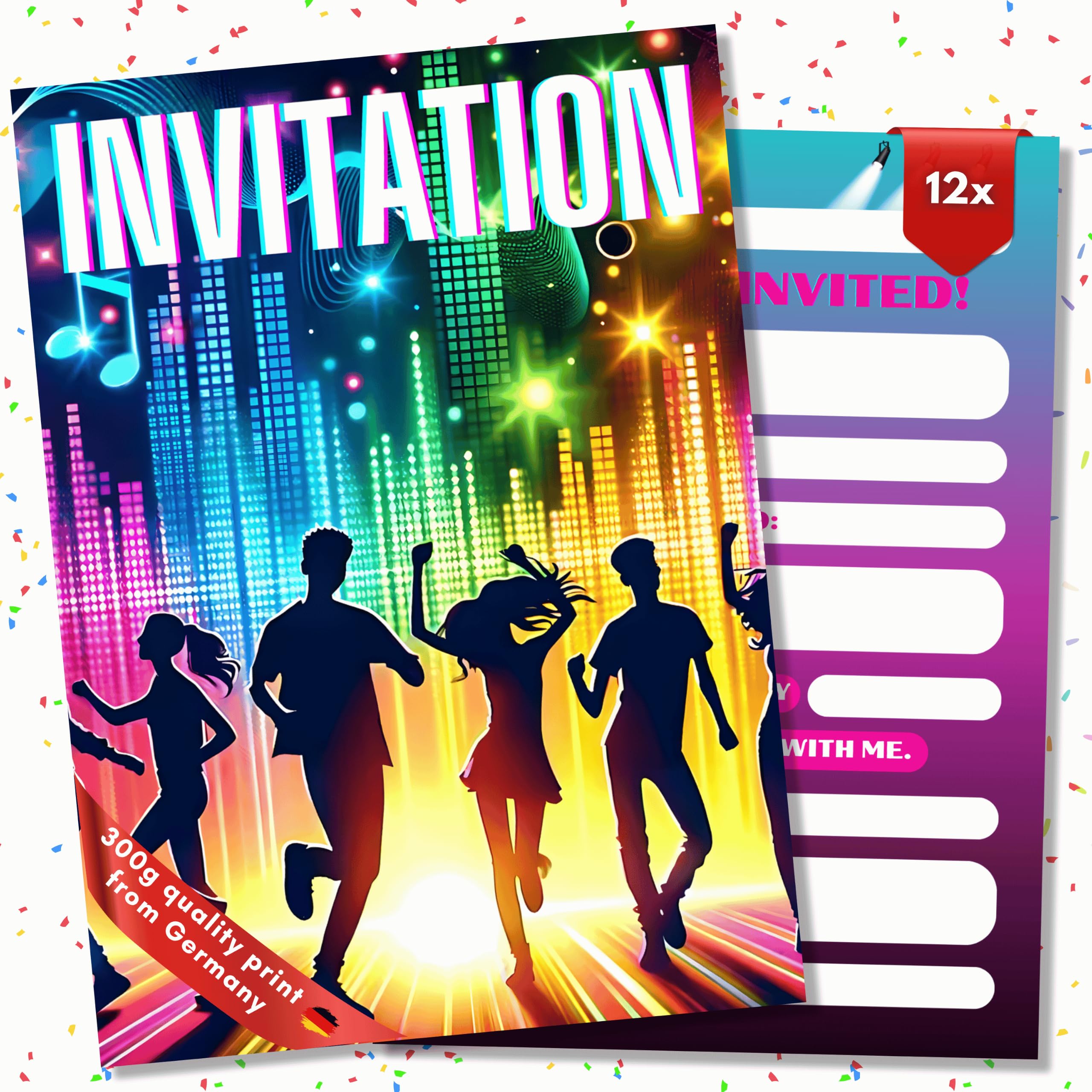 HIDEBLOOM - Disco Invitation Cards for Kids & Teens - 12 Cards