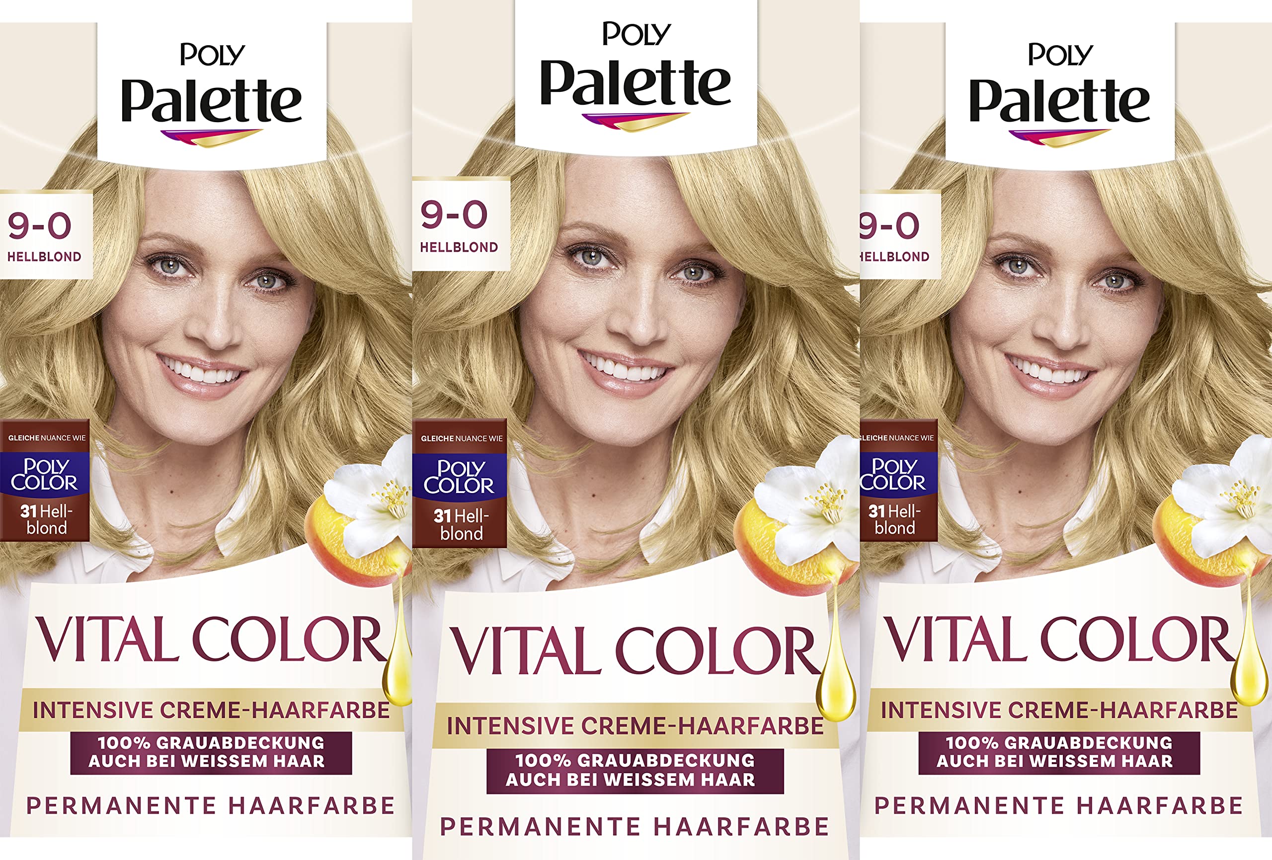 Poly Palette Vital Color Intensive Creme-Haarfarbe 9-0 Hellblond (115 ml), natürlich-aussehende & langanhaltende Coloration, permanente Coloration für 100 % Grauabdeckung auch bei weißem Haar