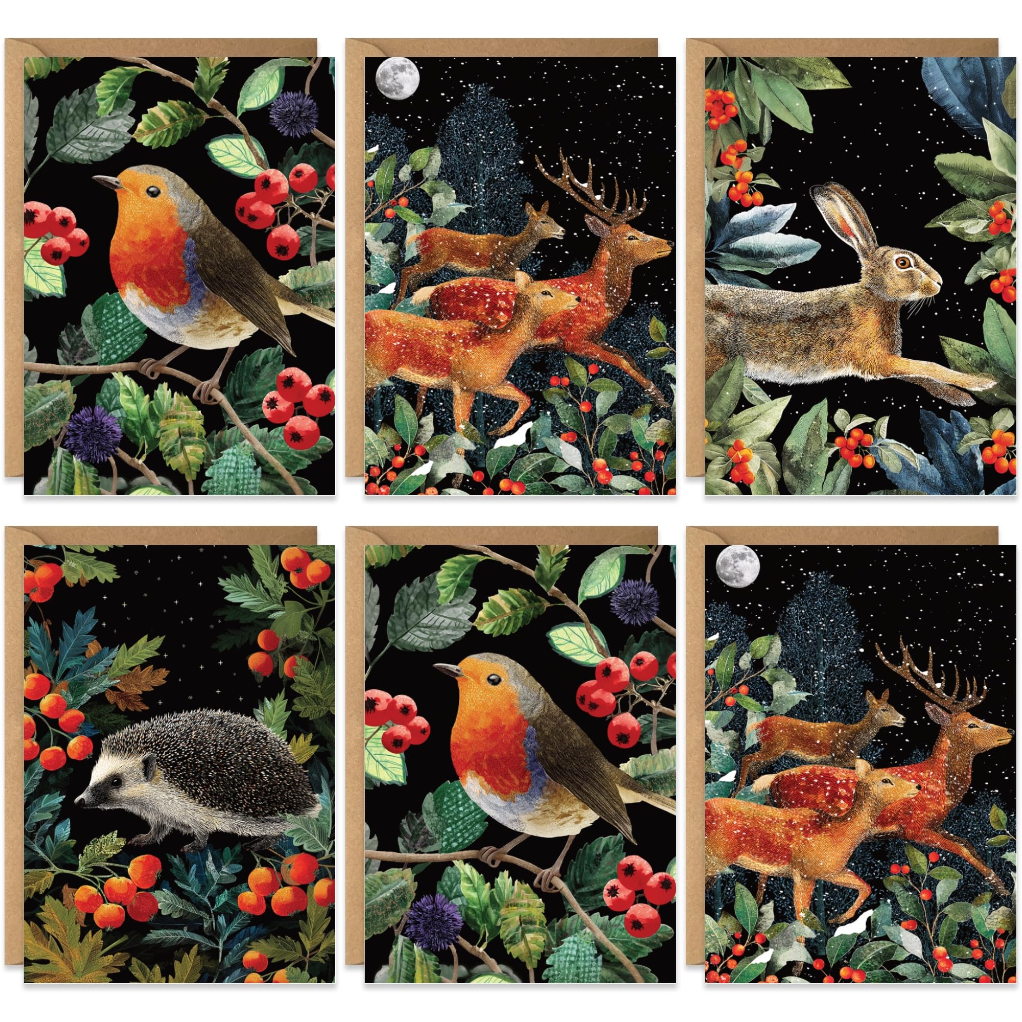Christmas Cards Packs of 20, 4 Contemporary Winter Wildlife Cards, Eco-friendly and, Blank Inside with Envelopes, 2026 Multipack Bulk Set, For Friends Family Colleagues