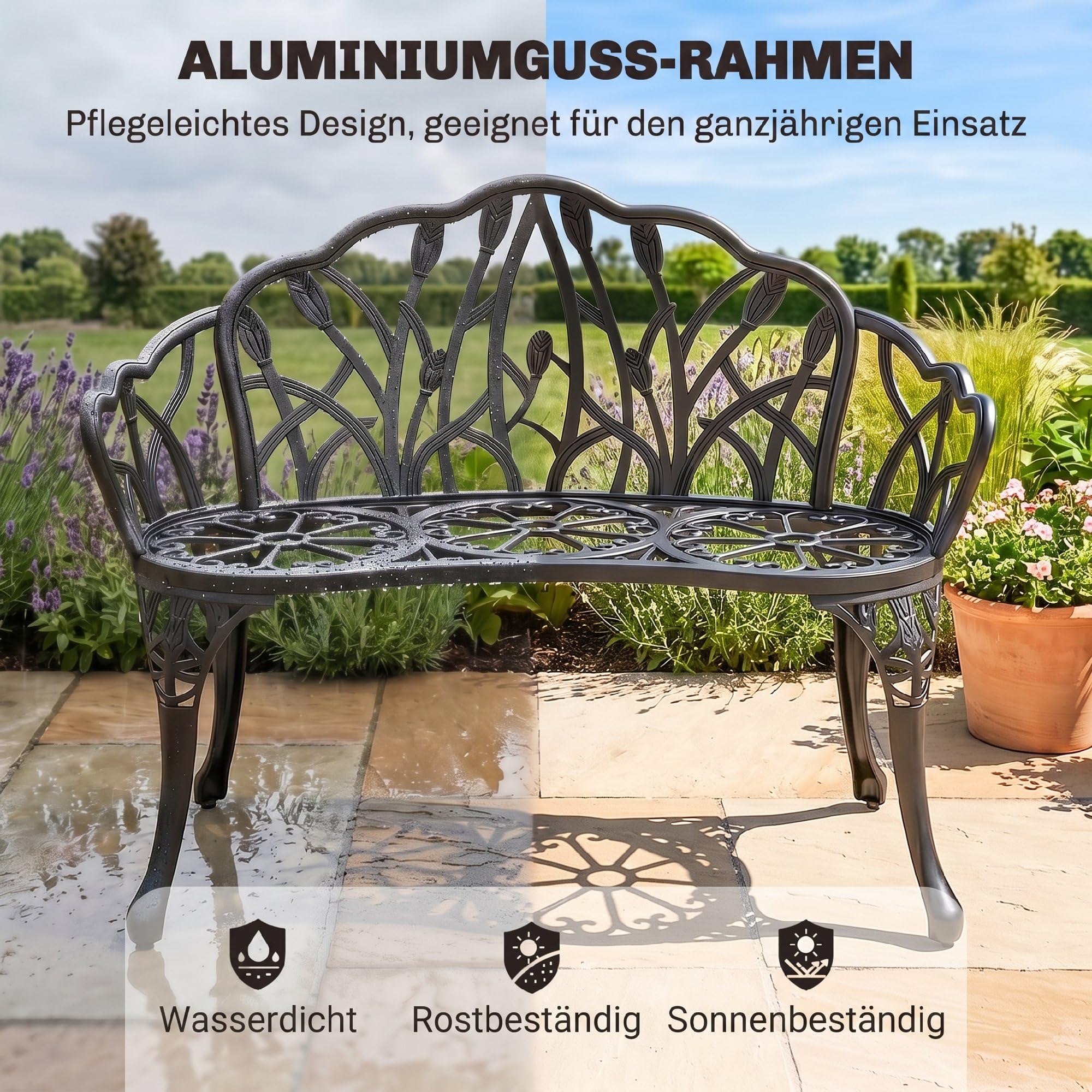 Outsunny Gartenbank 2-Sitzer Gussaluminium Wetterfest 99 x 57 x 78 cm