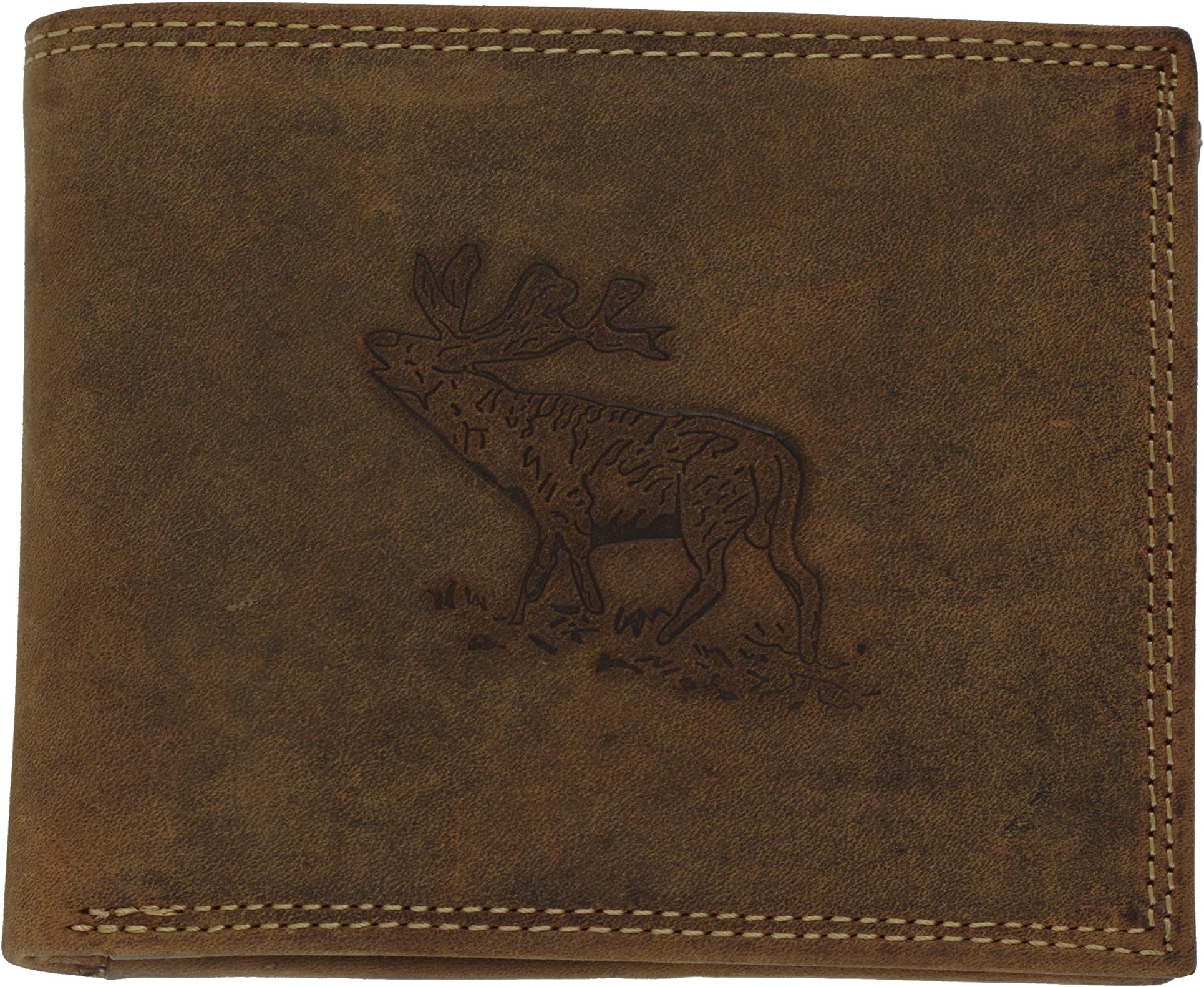 Suede Wallet Brown with Deer Embossing Landscape, The Wallet for Hunting and Wildlife Enthusiasts
