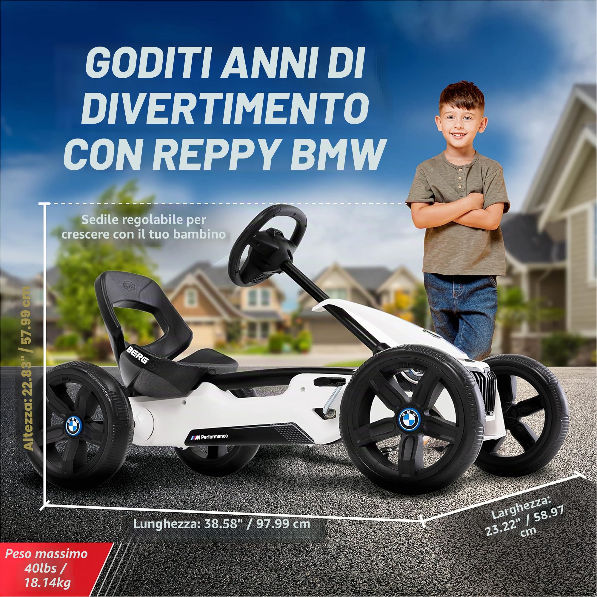 BERG Reppy Gokart a pedale, veicolo per bambini, con elevato standard di sicurezza, giocattolo per bambini adatto per bambini di età compresa tra 2 e 6 anni (BMW)