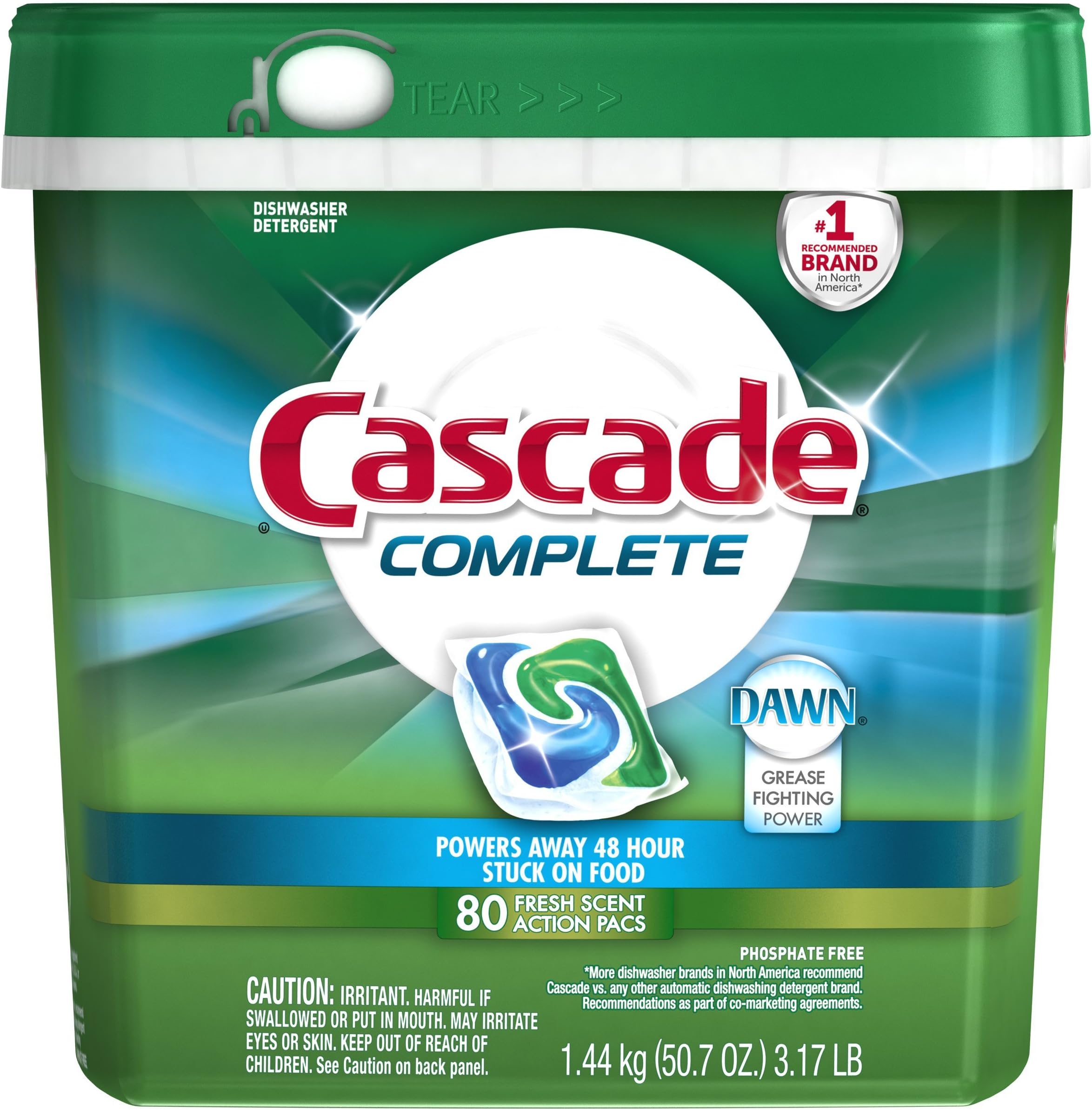 Cascade Complete All-in-1 Actionpacs Dishwasher Detergent, Fresh Scent, 80 Count