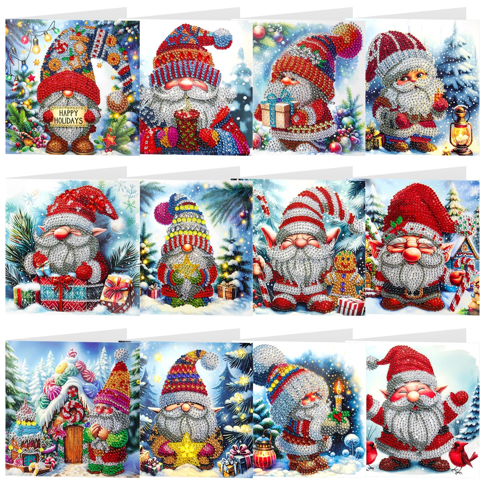 Kit 12 Biglietti Di Auguri Natale 5D Diamond Painting Fai Da Te Con Buste E Strass