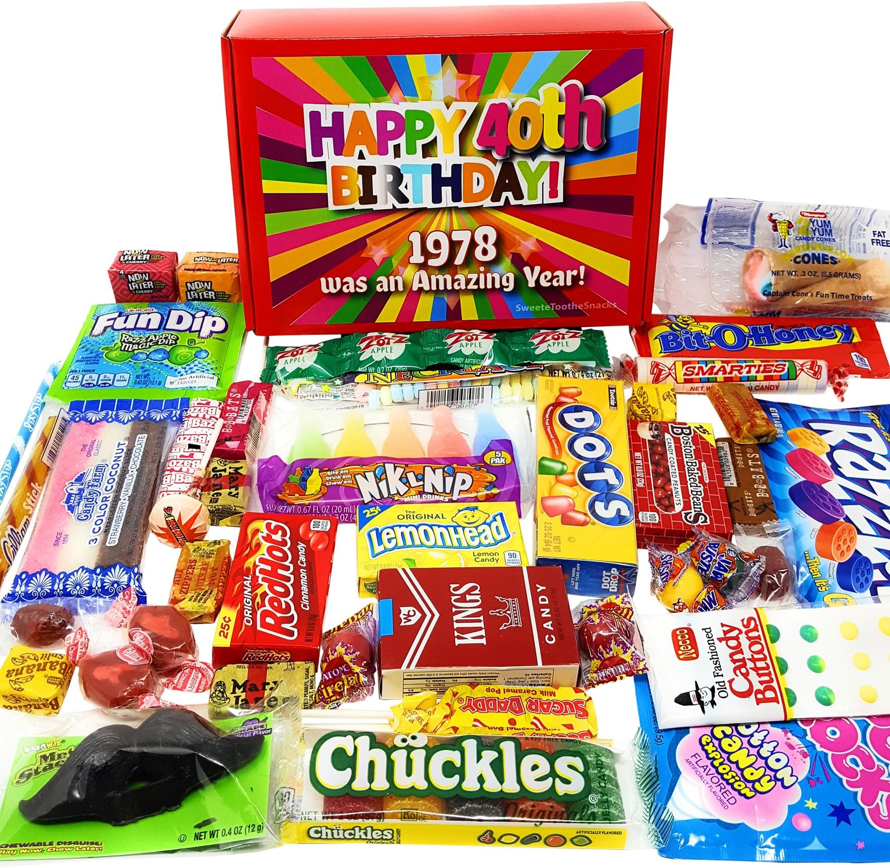 40th Birthday Candy Gift Box Full of Nostalgic Candy for 1978, Red