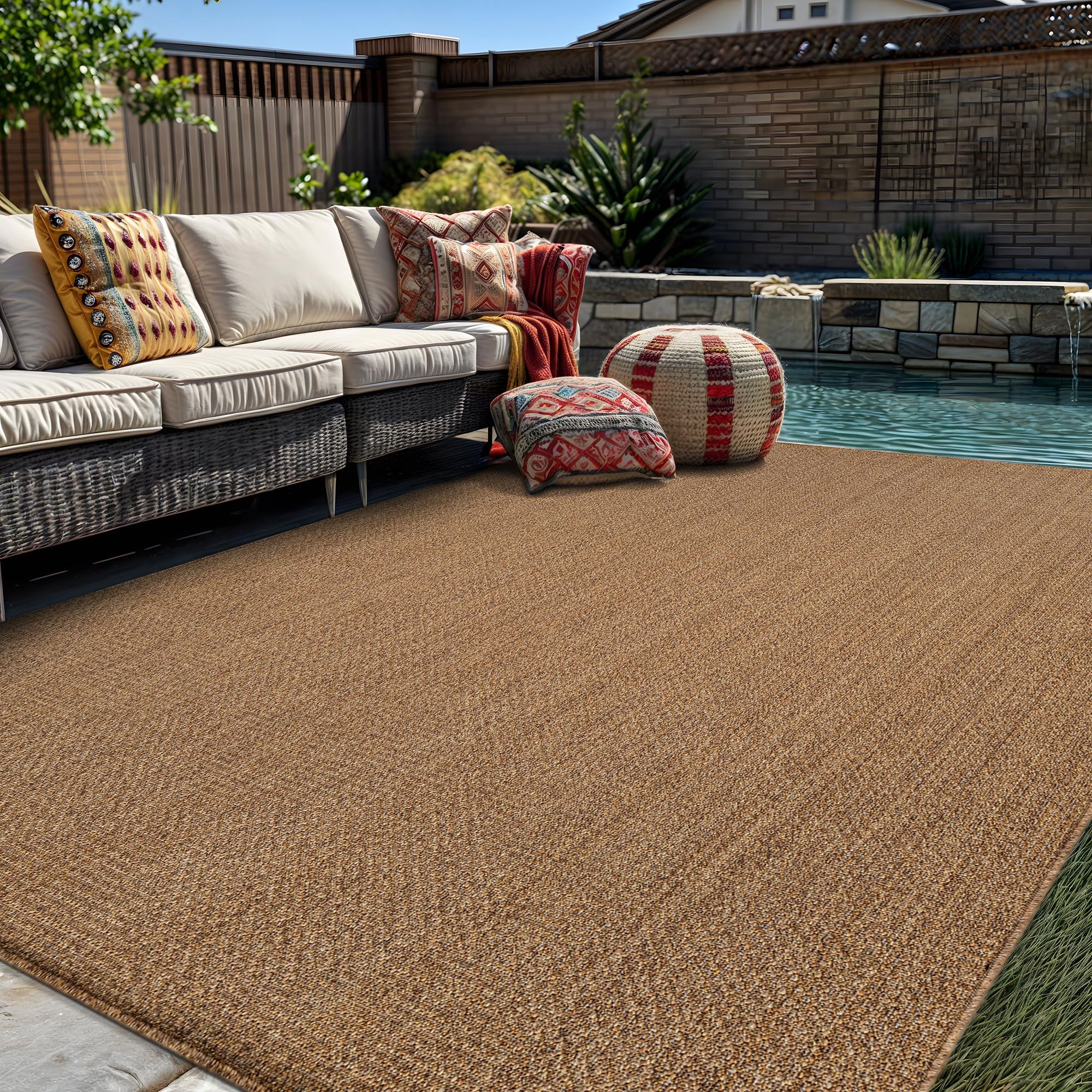 Rugshop Diamond Grid Indoor Outdoor Flat Woven Area Rug,Natural Jute-Style,Easy-Care Patio Rug for Backyard Porch Deck Balcony, 5' x 7' Sand/Natural