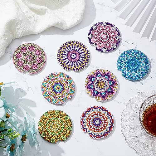 Miniatura 3 de 8 posavasos de diamante para automóvil, diseño de mandala, para pintura de automóvil, diseño de mandala, arte de diamante, kits de proyectos de