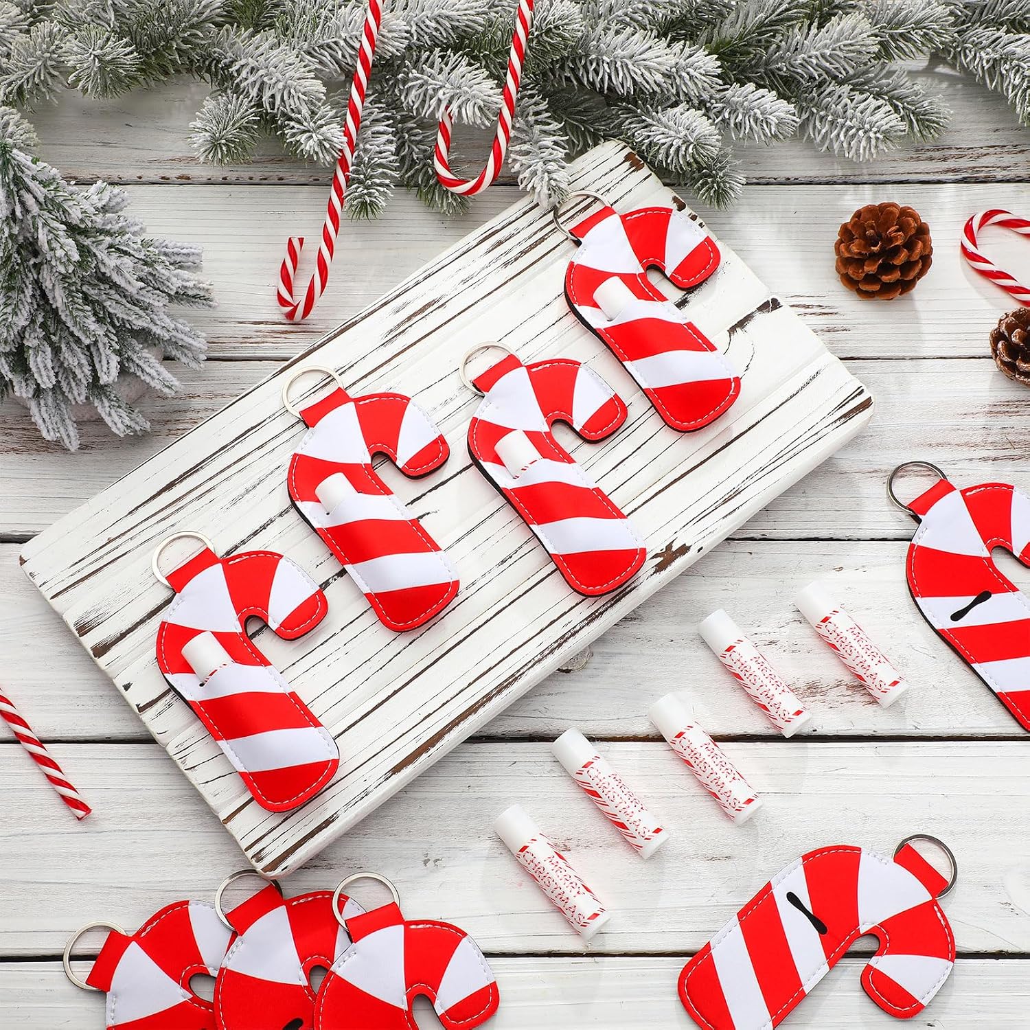 36 Pack Christmas Lip Balm and Holder Keychain Candy Cane image 2