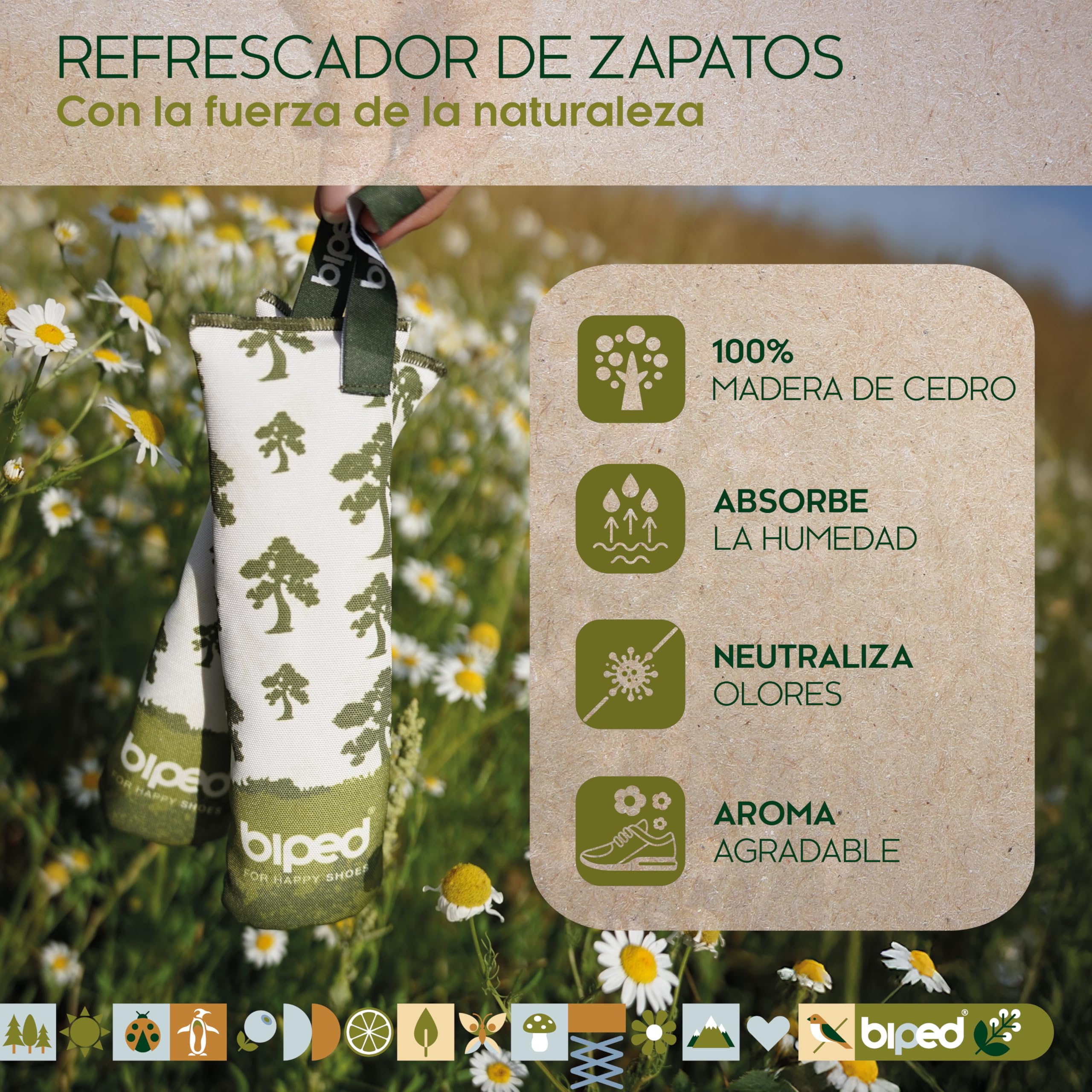 biped natural secador de zapatos de madera de cedro – 1 par de almohadillas elimina olores de forma natural – sin productos químicos – para zapatos frescos z2927