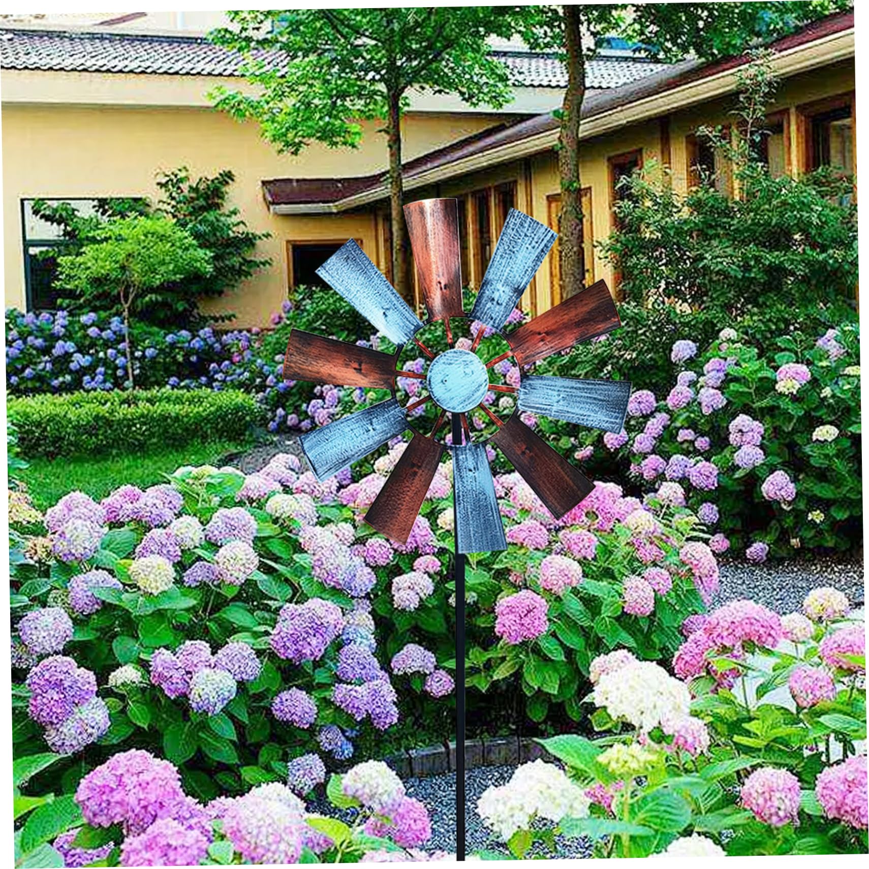Molino de viento para patio, 28.7x9.5 metal de arte de patio de metal, hilanderos de patio de estaca de metal al aire libre, multicolor de energía solar con molinos de viento de spinner de escultura