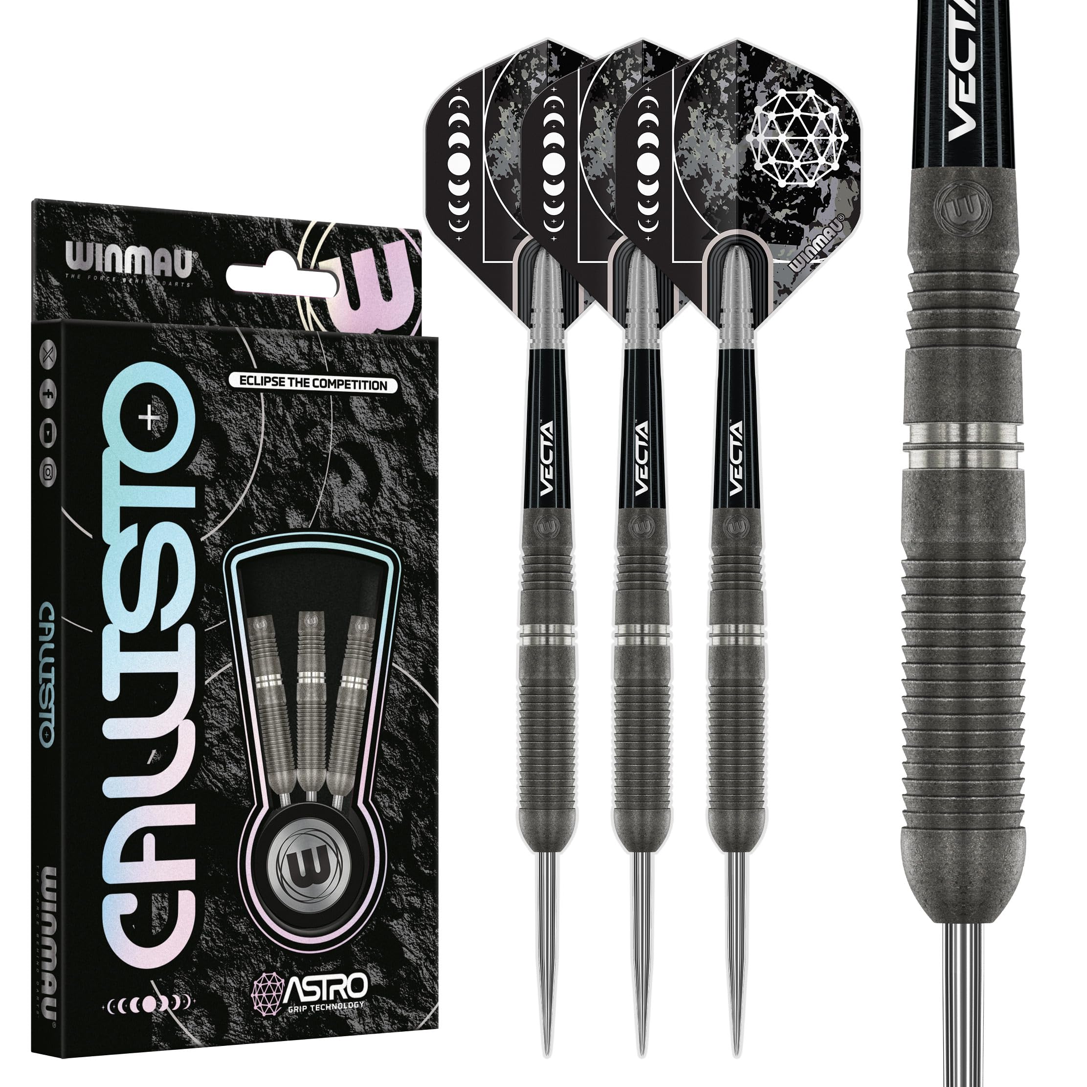 WINMAU Darts Callisto 24g 90% Professional Tungsten Steel Tip Darts Set including Dart Flights and Dart Shafts (Stems)