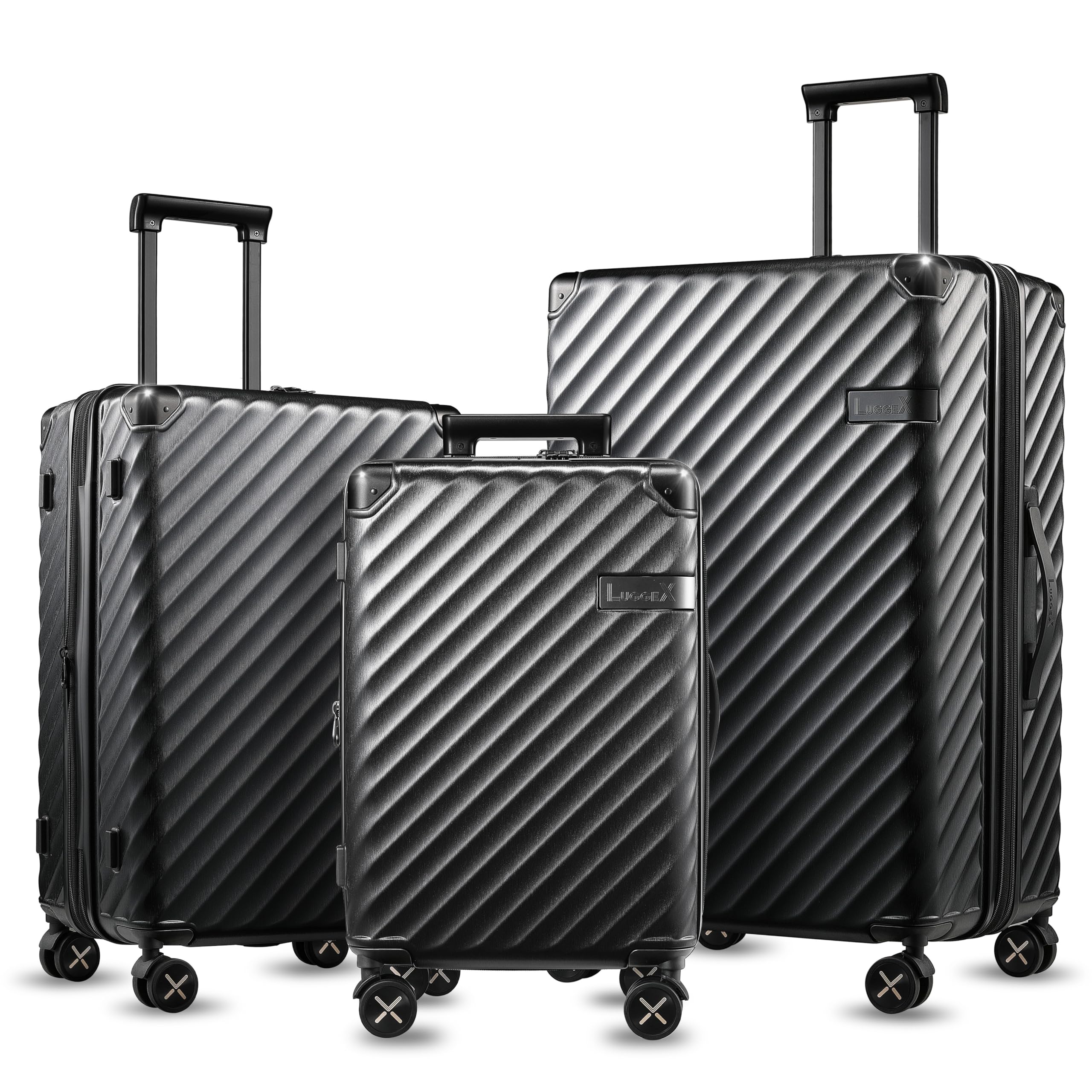 LUGGEX Luggage with Spinner Wheels - Polycarbonate Expandable Hard Shell Suitcase, 3-Piece Set(20/24/28), Shadow Black
