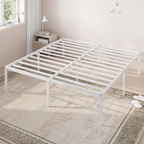 Miniatura 14 de Allewie Base de cama individual, camas de plataforma de metal de 18 pulgadas con espacio de almacenamiento, no necesita somier y fácil montaje,